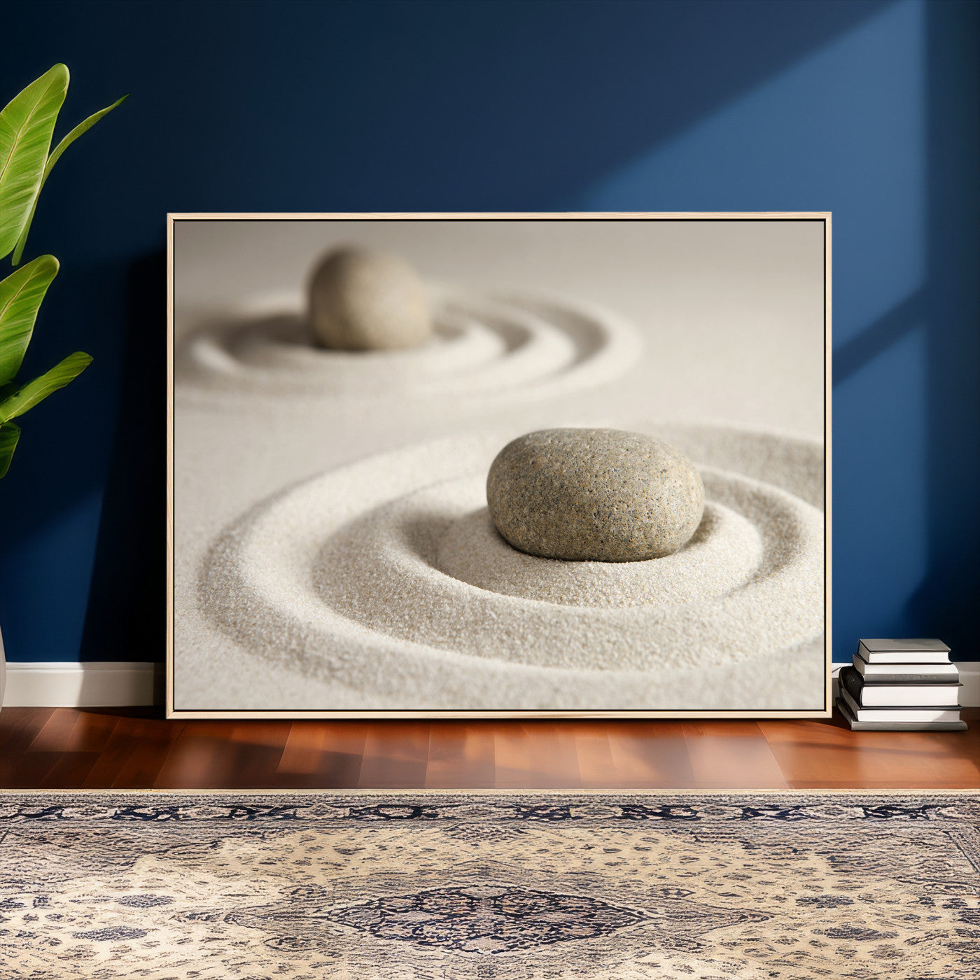 13397966-MGV-CV-36X24 - Zen Garden Stone Sand Canvas | Japanese Rock Garden Wall Art | Minimalist Meditation Print | Neutral Beige Mindfulness Decor