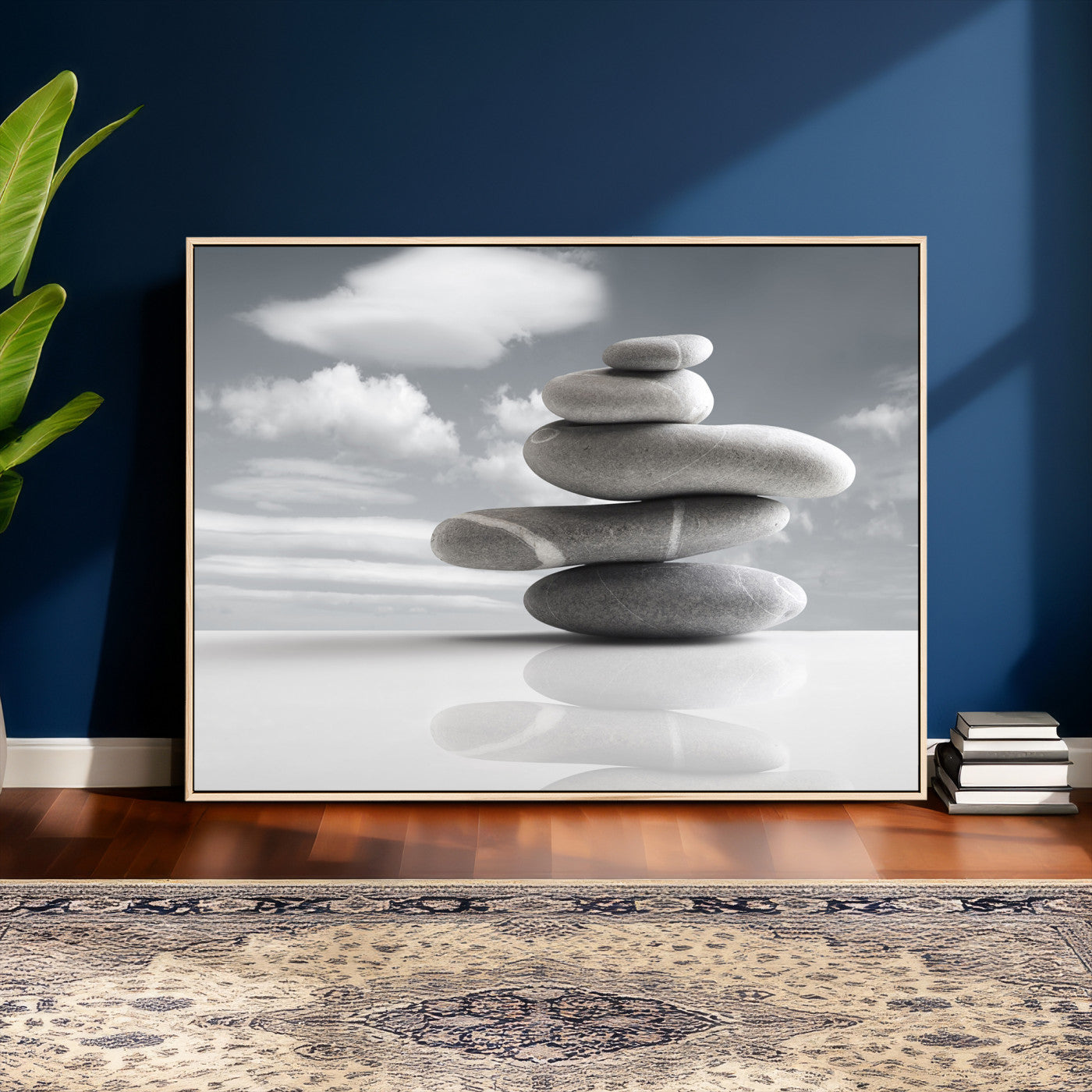 86426188-MGV-CV-36X24 - Zen Stone Wall Art Canvas Print, Balanced Rock Stack Framed Spa Artwork, Minimalist Meditation Decor for Living Room Bedroom Office Bathroom