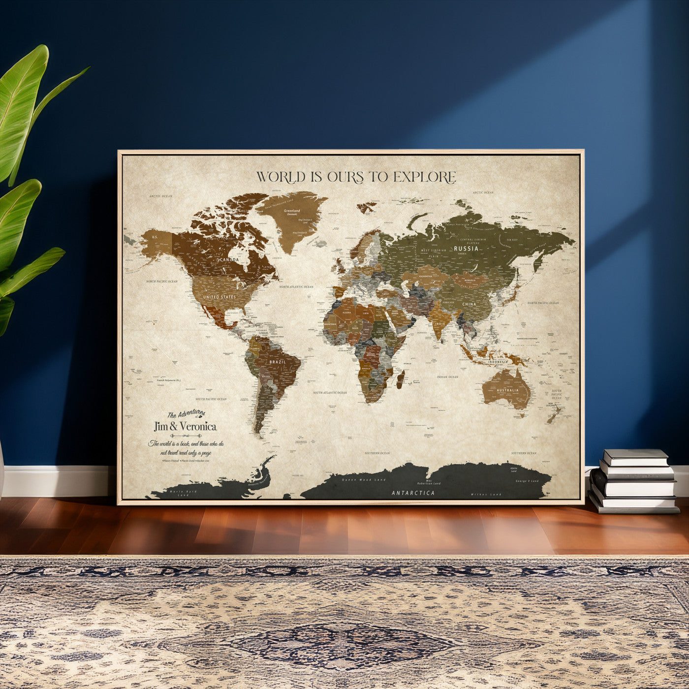 64110391126O-MGV-CV-36X24 - Custom Push Pin World Map Wall Art Canvas Print – Personalized Travel Tracker with Pins Framed Large for Home and Office Decor