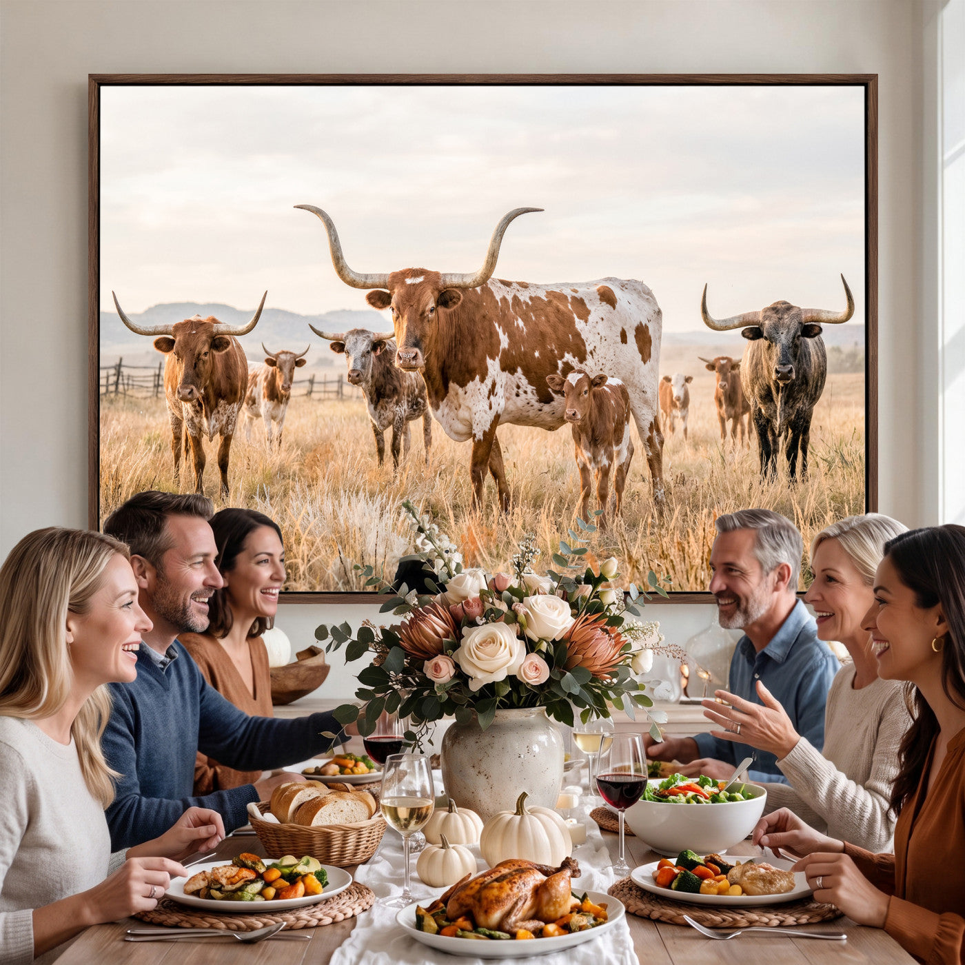 62336425AC-MGV-CV-36X24 - Texas Longhorn Canvas Wall Art, Rustic Farm Animal Photography Print, Farmhouse Country Decor, Western Ranch Art