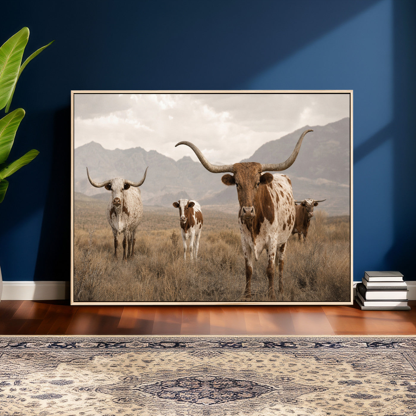 62336425AD-MGV-CV-36X24 - Rustic Texas Longhorn Cow Canvas Wall Art Print, Rustic Farm Animal Photography Print, Farmhouse Country Decor, Western Ranch Art
