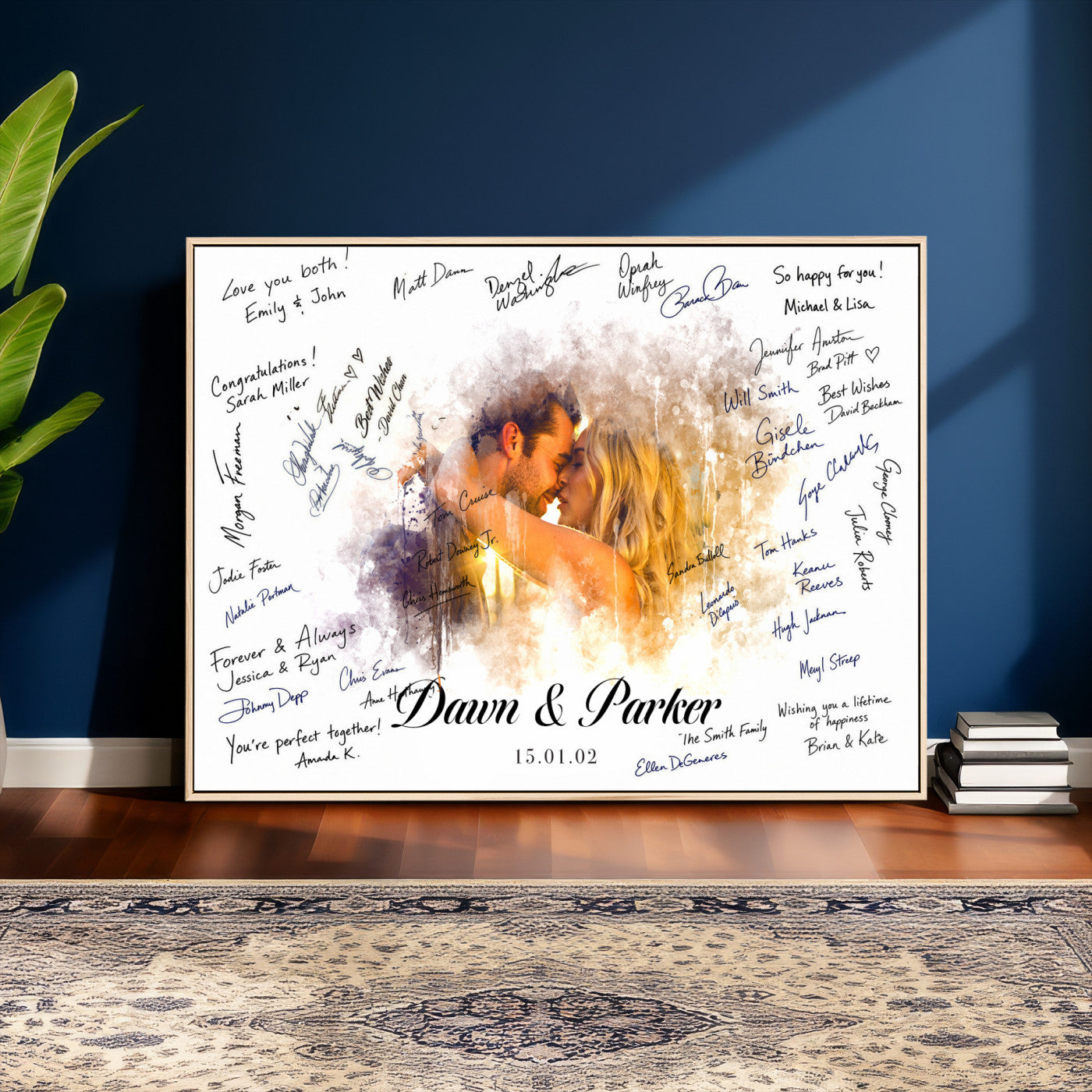 74713307-MGV-CV-36X24 - Wedding Guest Book Alternative Wall Art Canvas Print, Personalized Wedding Signature Poster, Custom Couple Photo Guestbook Canvas, Bridal Shower Reception Decor