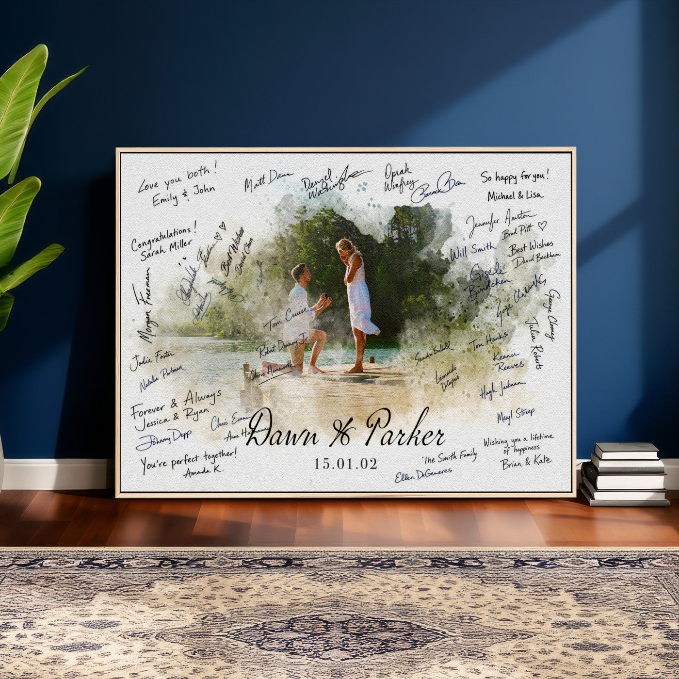 14326128-MGV-CV-36X24 - Wedding Guest Book Alternative Wall Art Canvas Print, Personalized Wedding Signature Poster, Custom Couple Photo Guestbook Canvas, Bridal Shower Reception Decor