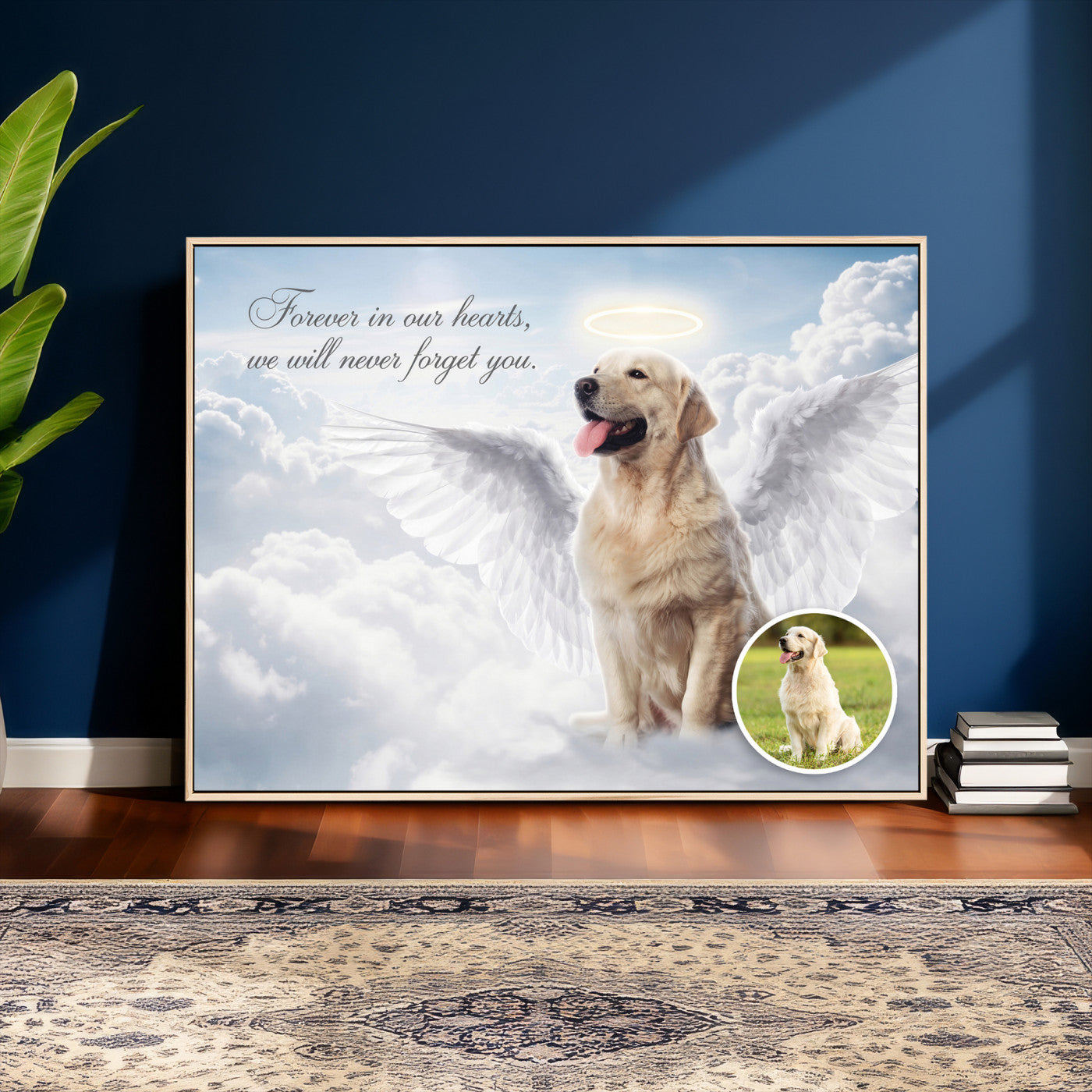 62795455-MGV-CV-36X24 - Pet Memorial Wall Art Canvas Print, Custom Dog Memorial Portrait, Personalized Angel Pet Loss Gift, Angel Wings Puppy Print