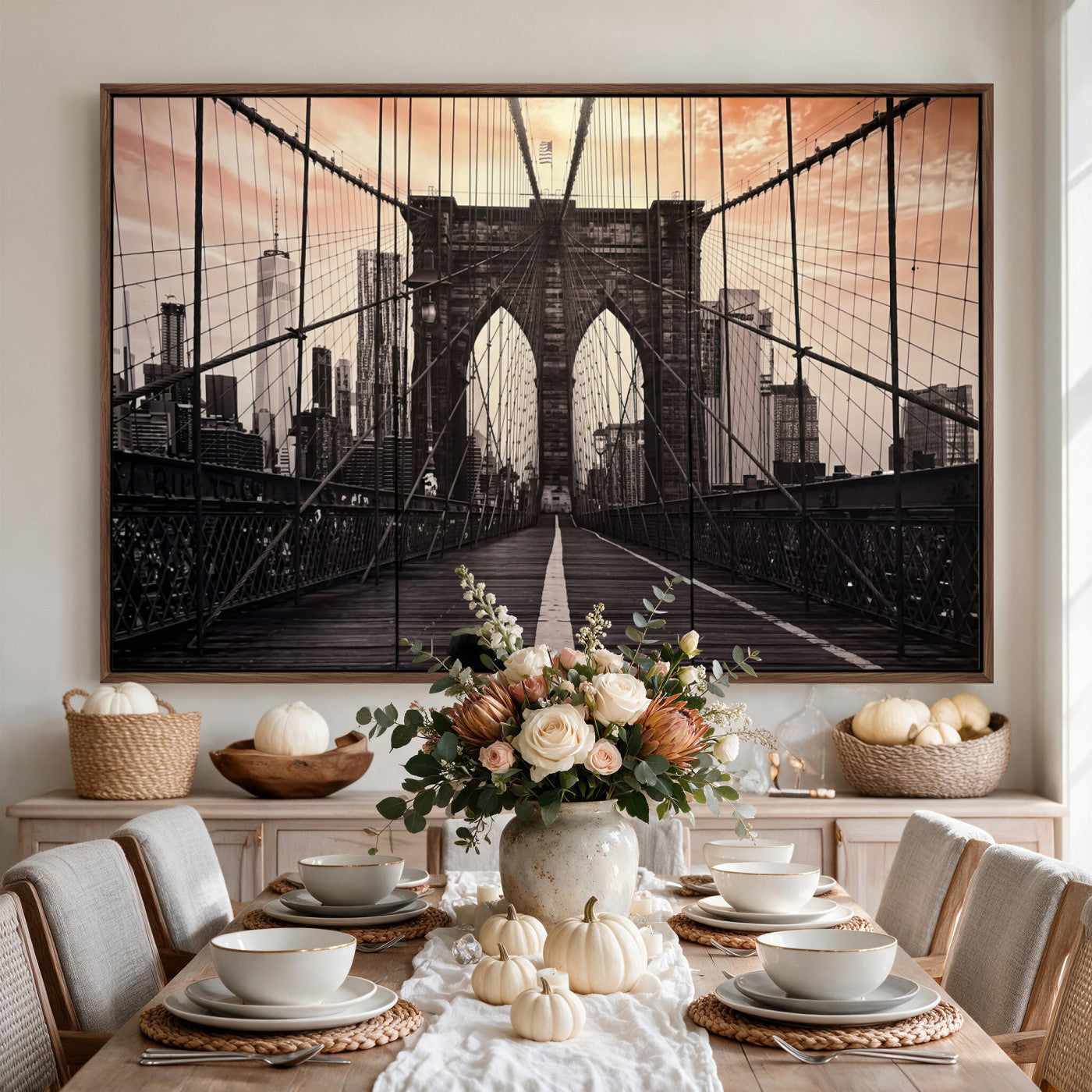93226664-MGV-CV-36X24 - Brooklyn Bridge Canvas Wall Art, New York City Skyline Photography Print, NYC Landmark Urban Decor Artwork