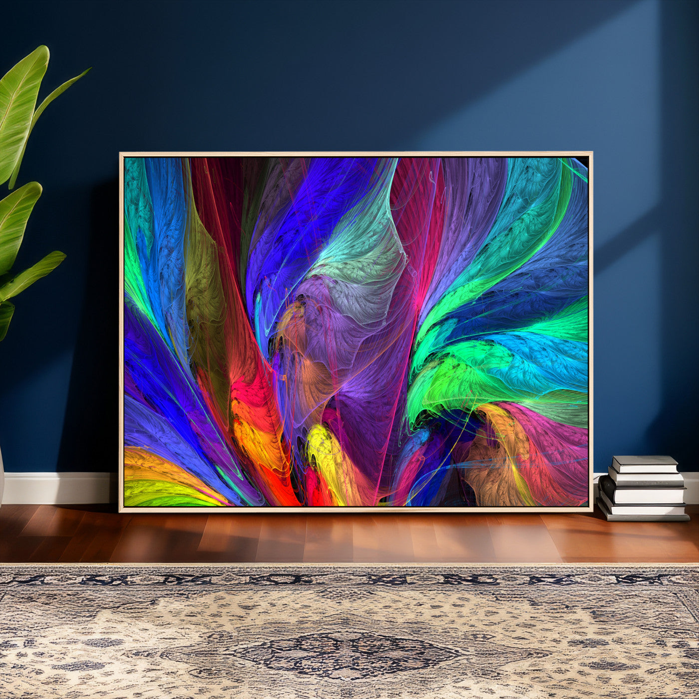 376925791-MGV-CV-36X24 - Colorful Abstract Canvas Wall Art, Rainbow Swirl Fractal Print, Bold Multicolor Living Room Decor, Vibrant Energy Art, Large Abstract Wall Art