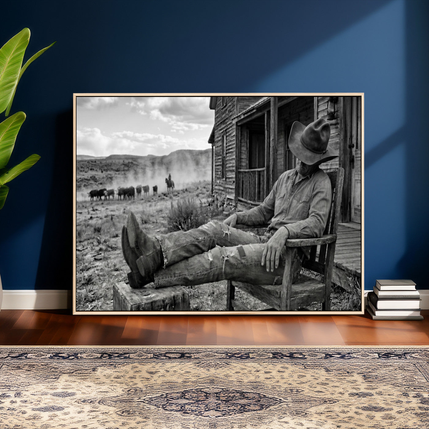 94461975S-MGV-CV-36X24 - Vintage Sleeping Cowboy Wall Art Canvas Print, Western Home Decor