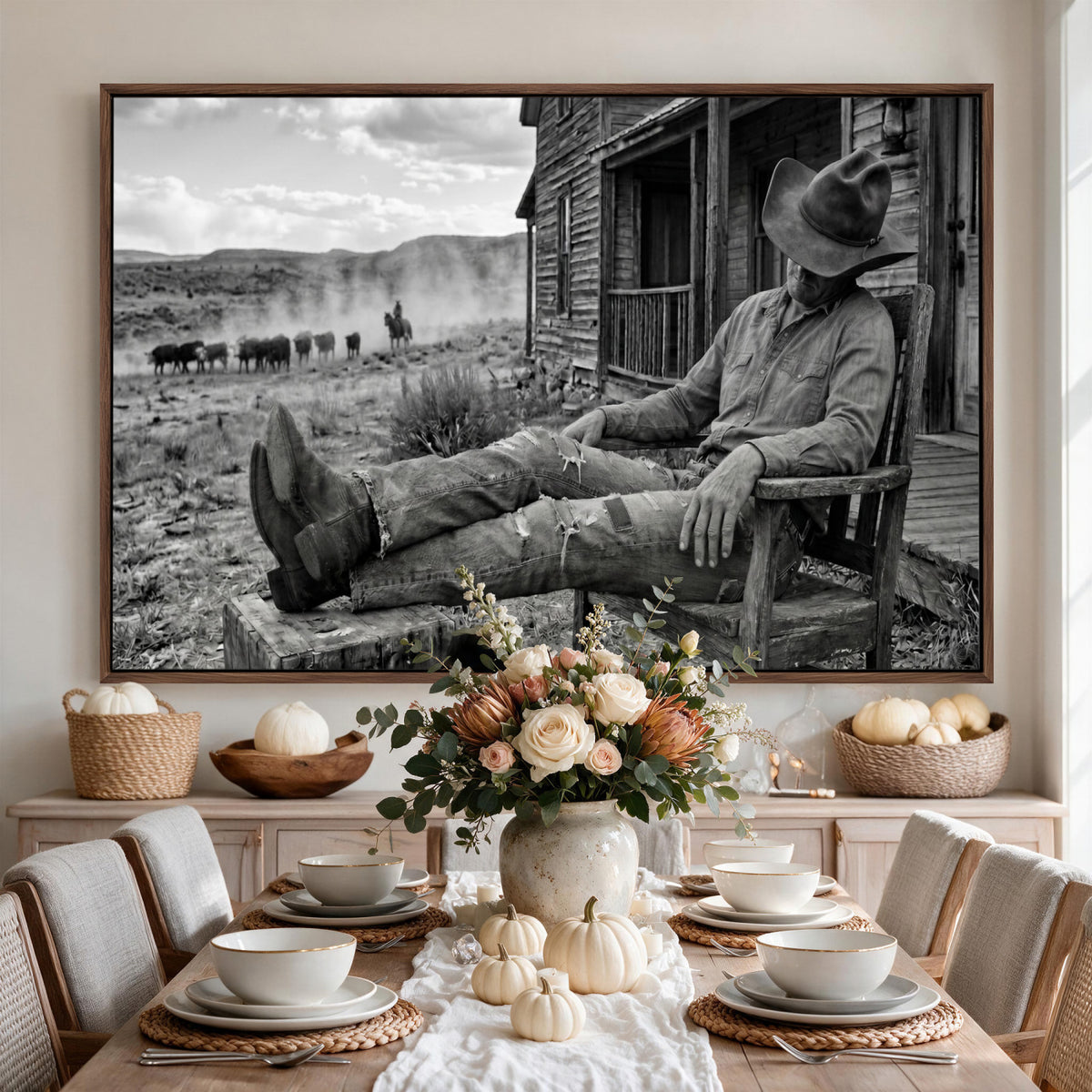94461975S-MGV-CV-36X24 - Vintage Sleeping Cowboy Wall Art Canvas Print, Western Home Decor
