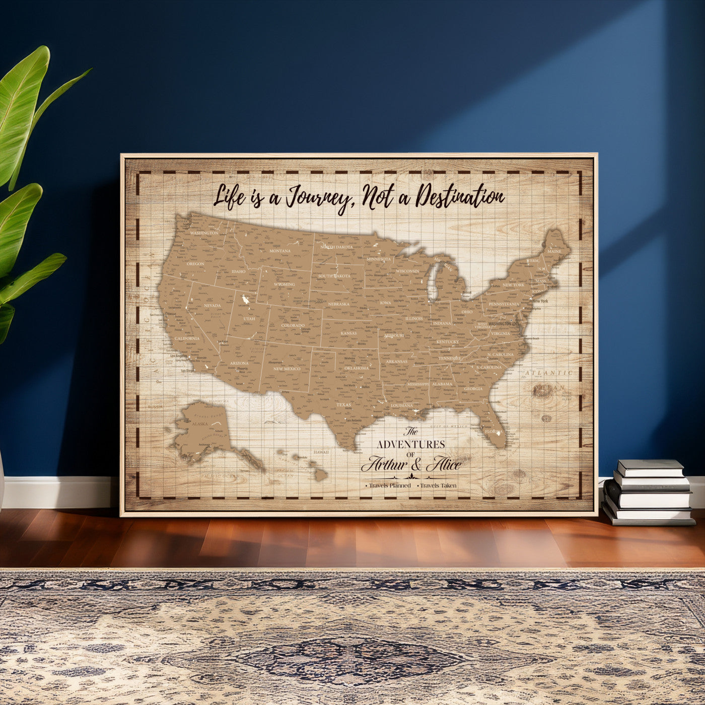 19102499-MGV-CV-36X24 - Personalized USA Push Pin Travel Map, Custom United States Map, Push Pin Map, USA Bucket List Map, Anniversary Gift, Couple Travel Map Wall Art