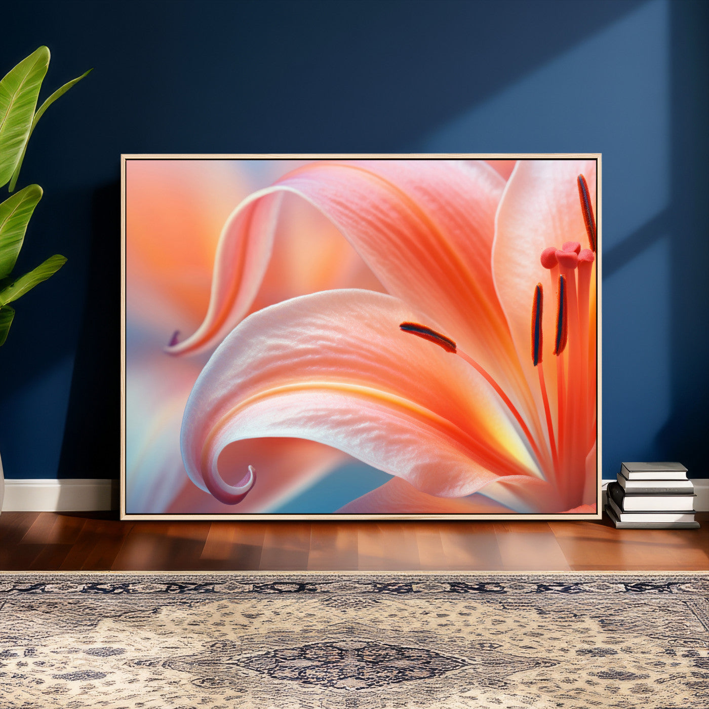 69566231-MGV-CV-36X24 - Peach Lily Canvas Wall Art, Coral Pink Flower Macro Photo Print, Botanical Bedroom Decor, Soft Floral Photography, Living Room Wall Art