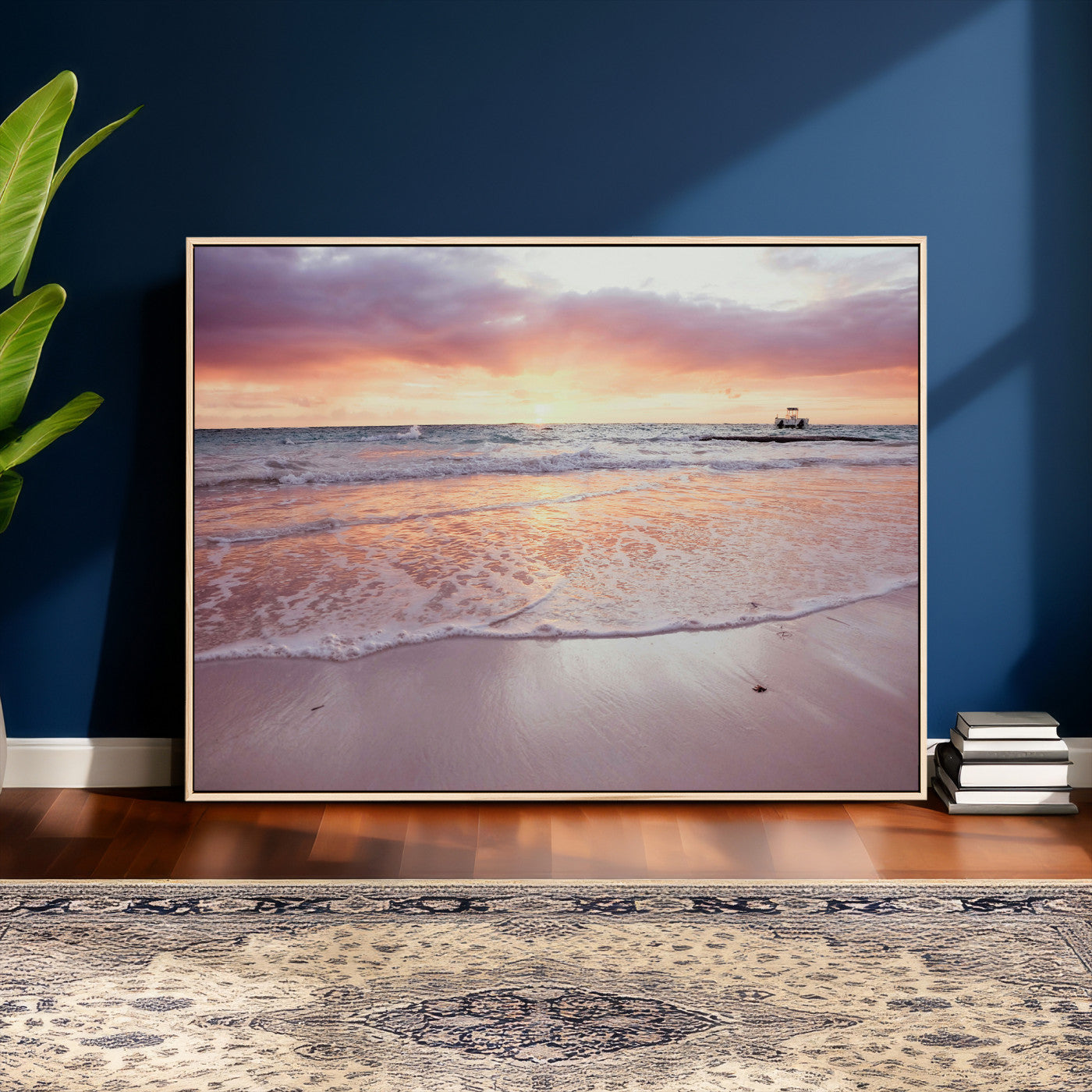 44765395-MGV-CV-36X24 - Beach Sunset Canvas Wall Art Print, Ocean Waves Landscape, Coastal Photography, Seascape Wall Decor, Ready to Hang