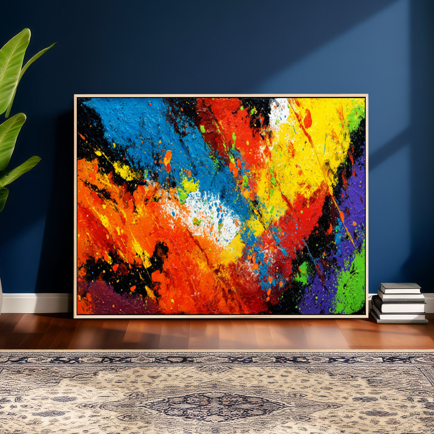 74888753-MGV-CV-36X24 - Vibrant Blue Abstract Canvas Wall Art Colorful Impasto Oil Painting Print