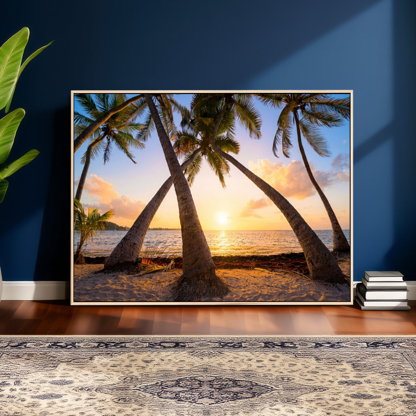 75123213-MGV-CV-36X24 - Tropical Island Coconut Palm Trees Sunset Wall Art Canvas Print - Turquoise Beach Print for Nautical Home Decor