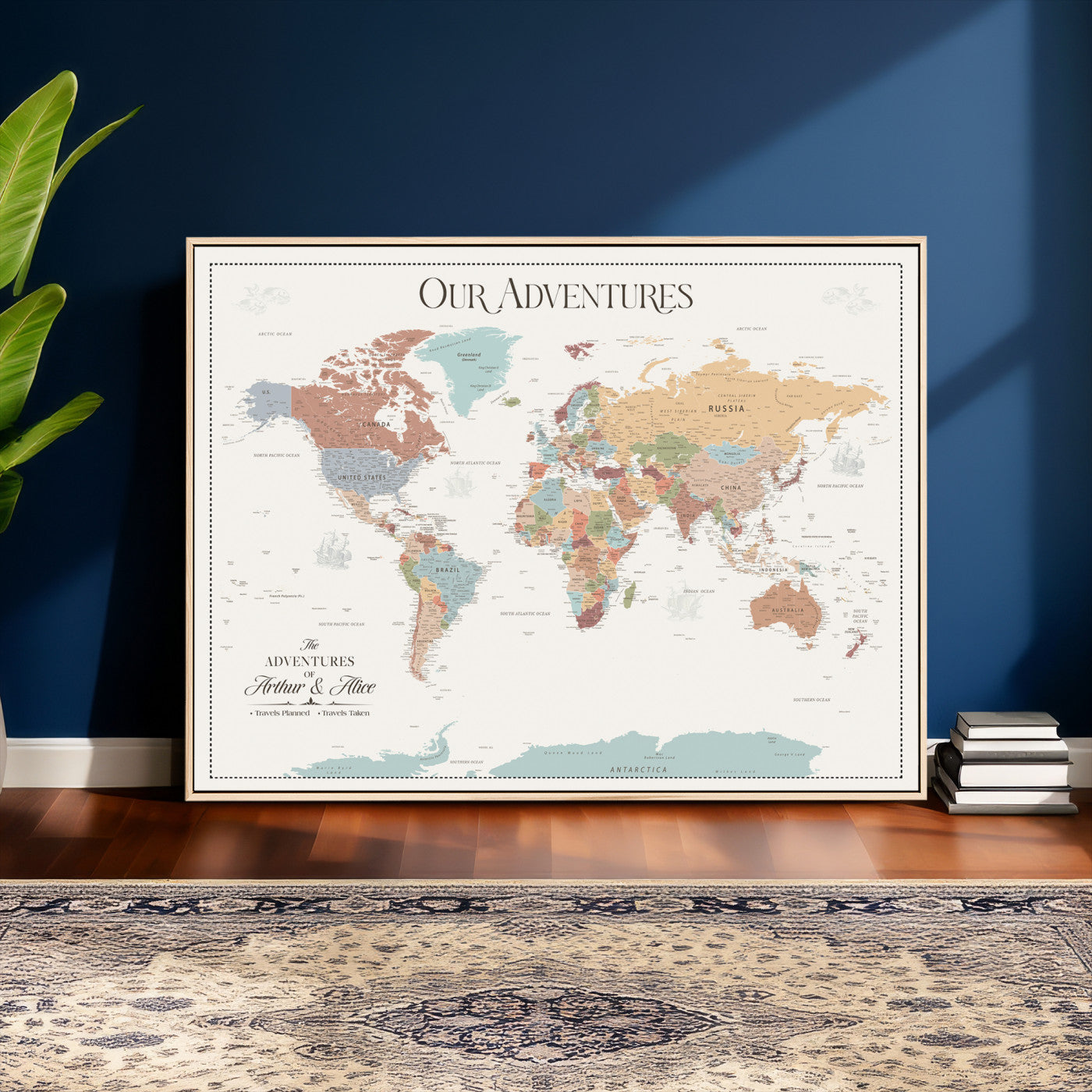 NEWMAP-4-MGV-CV-36X24 - Push Pin Customize World Map with Pins Board Wall Art Canvas Print
