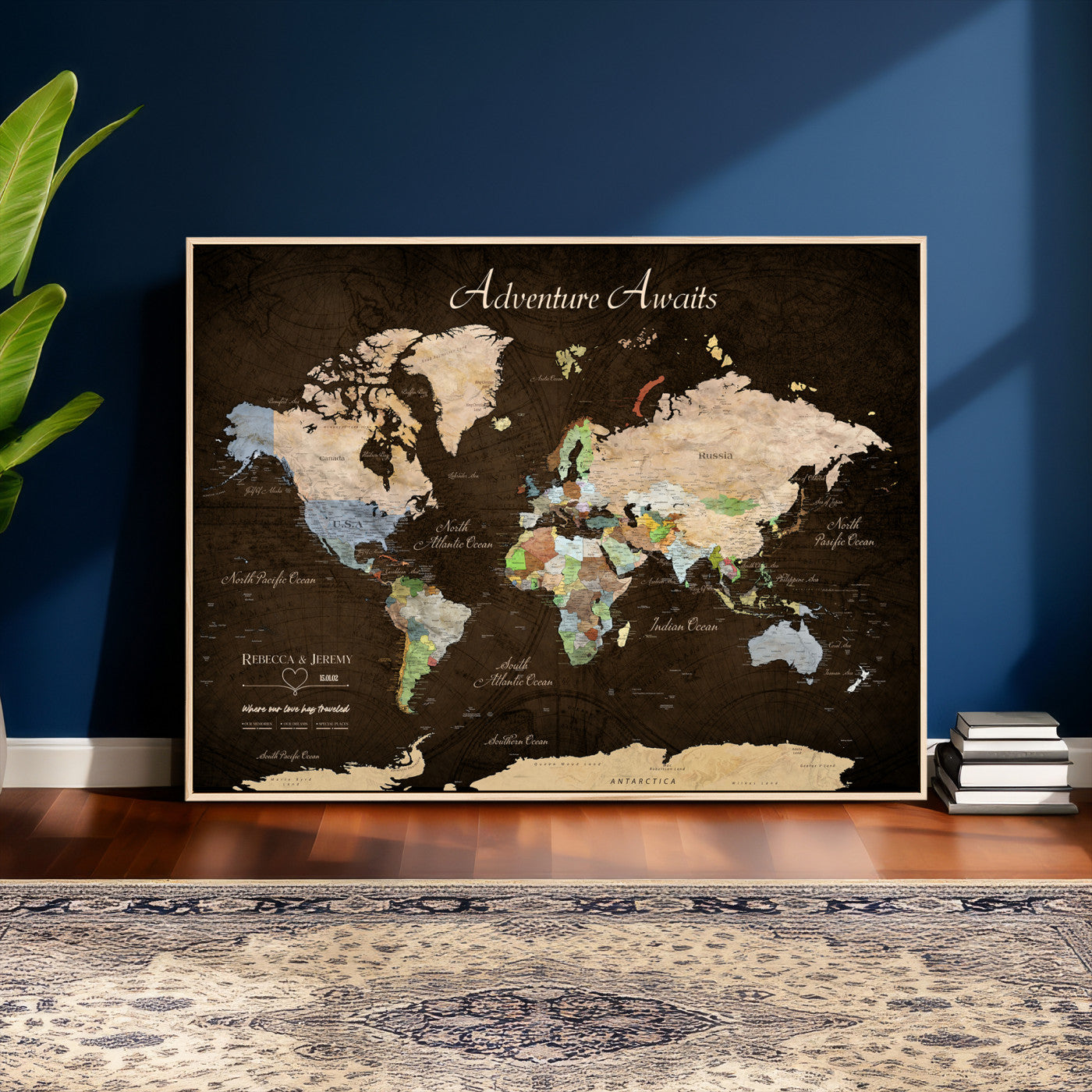 95753799-MGV-CV-36X24 - Custom Push Pin World Map Canvas Print – Personalized Travel Map Wall Art