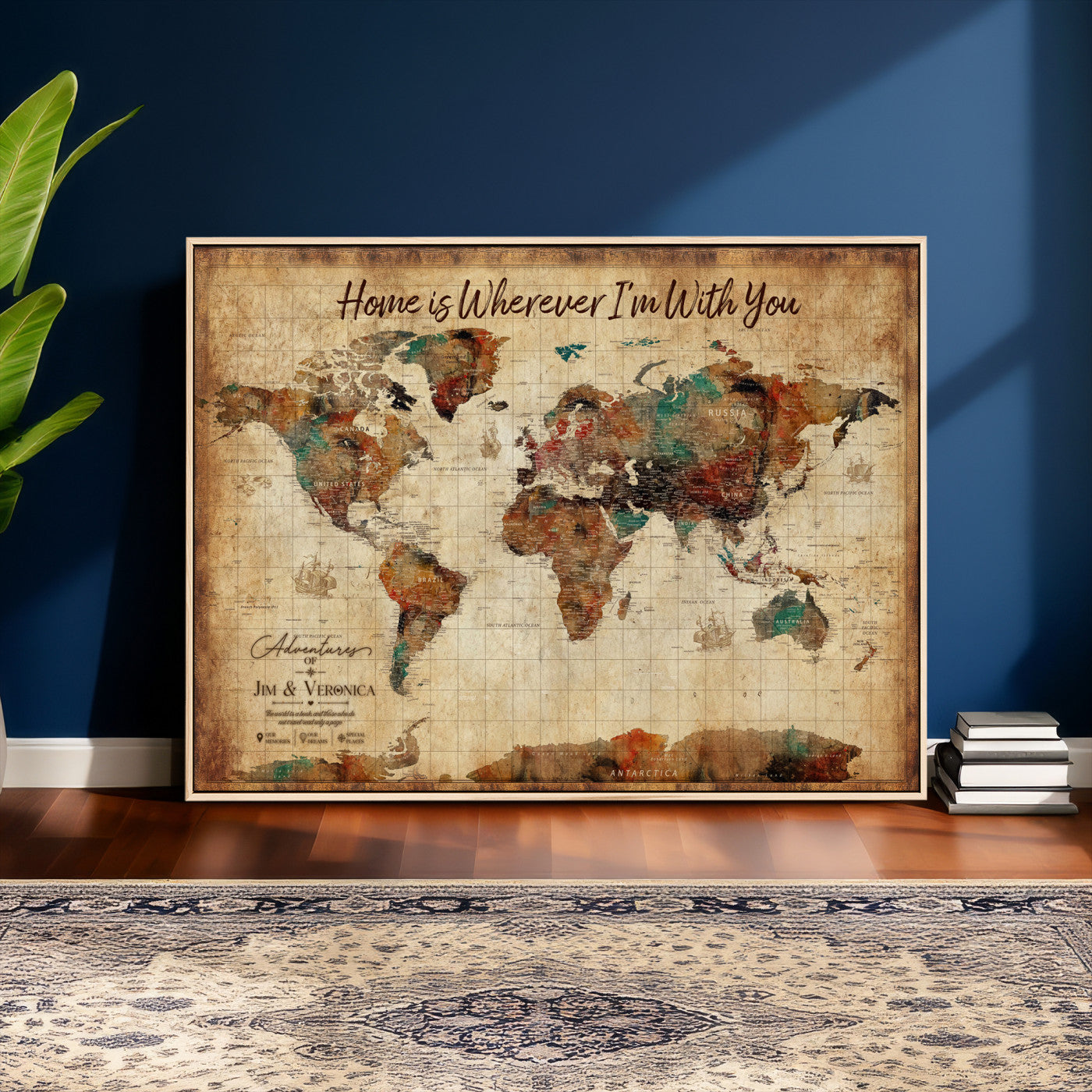 48389322-MGV-CV-36X24 - Custom Push Pin World Map Canvas Print – Personalized Travel Map Wall Art