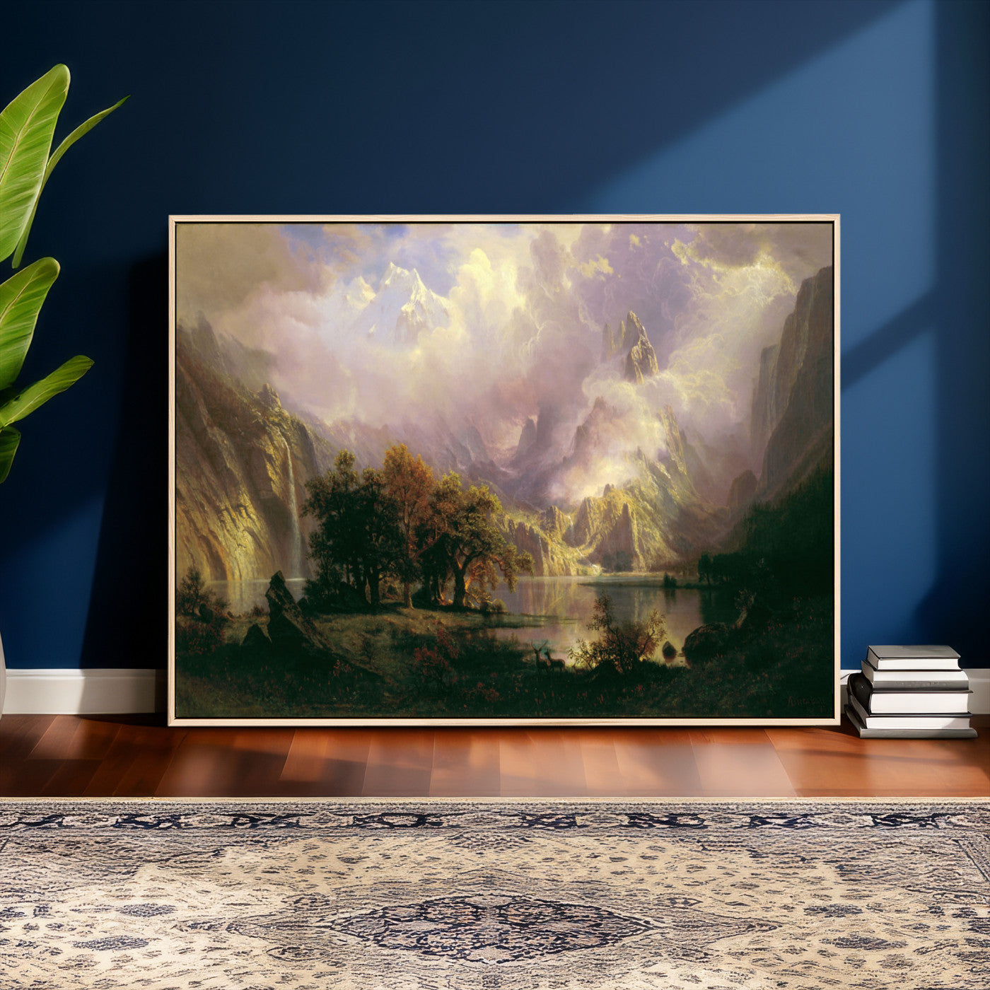 49189463-MGV-CV-36X24 - Albert Bierstadt Rocky Mountain Landscape Wall Art Canvas Print, Classic Fine Art Painting Print
