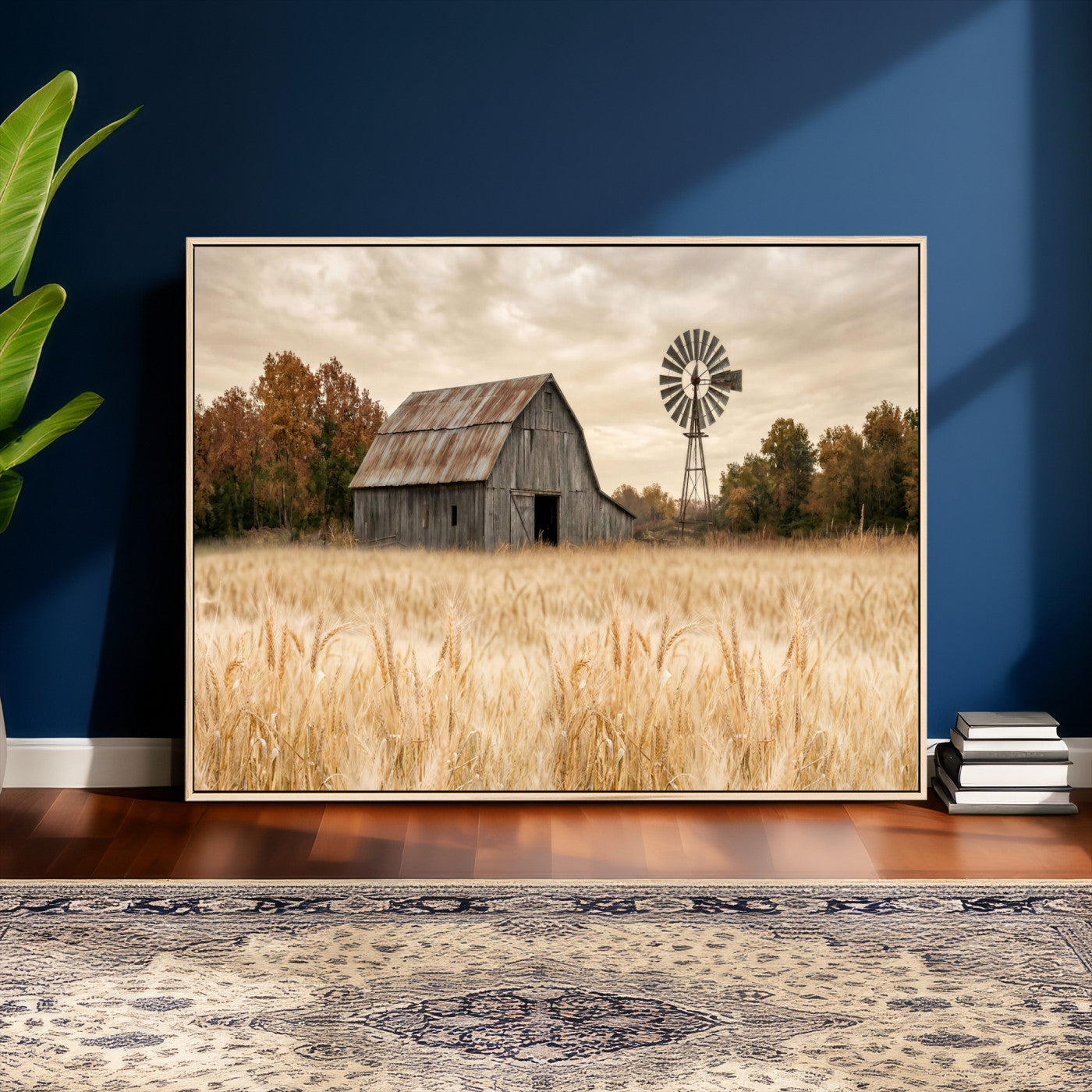 99640659-MGV-CV-36X24 - Rustic Farmhouse Barn and Windmill Wall Art Canvas Print, Country Landscape Photography Print