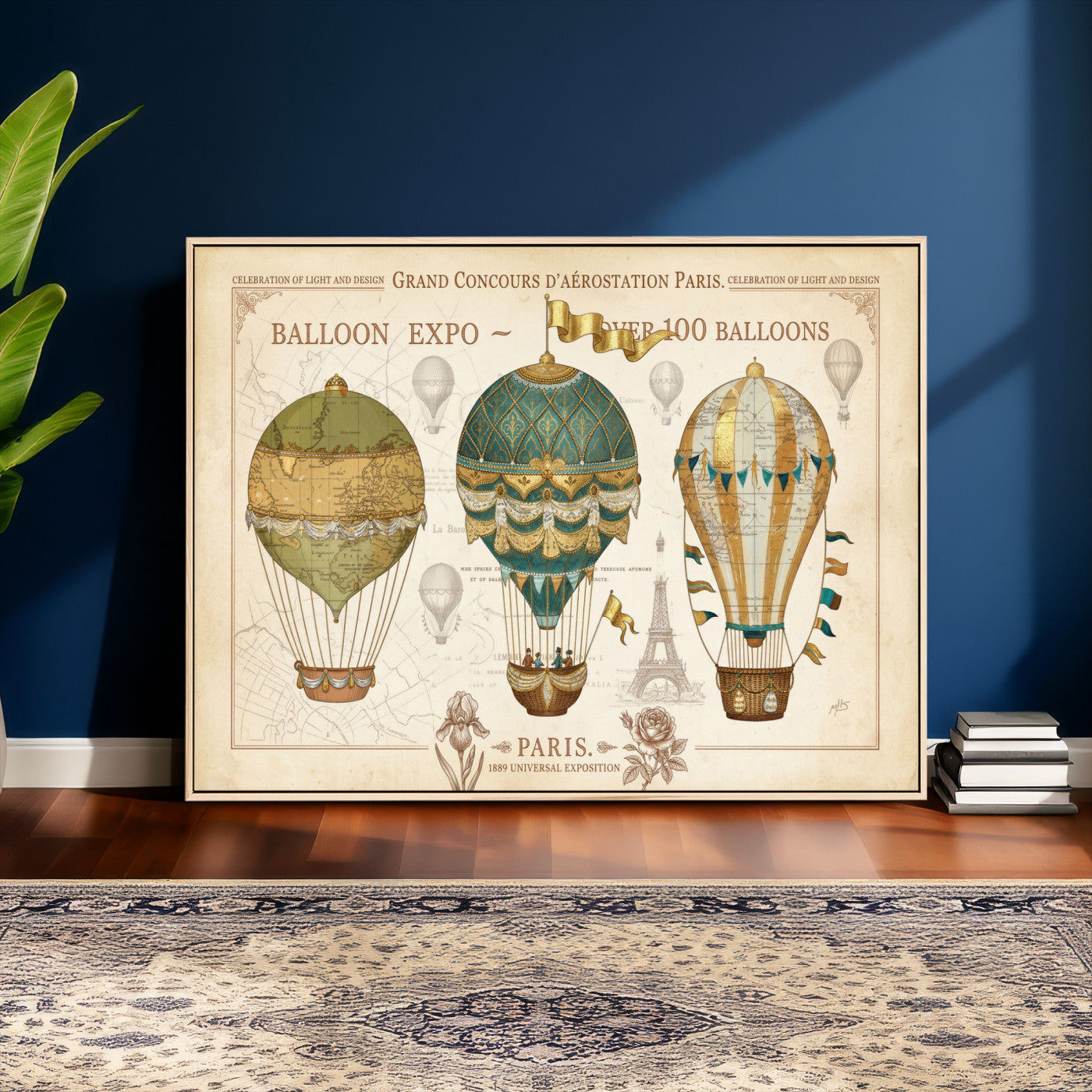 31530449-MGV-CV-36X24 - Kimberly Allen Paris Balloon Expo Wall Art Canvas Print, Vintage 1889 French Hot Air Balloon Poster