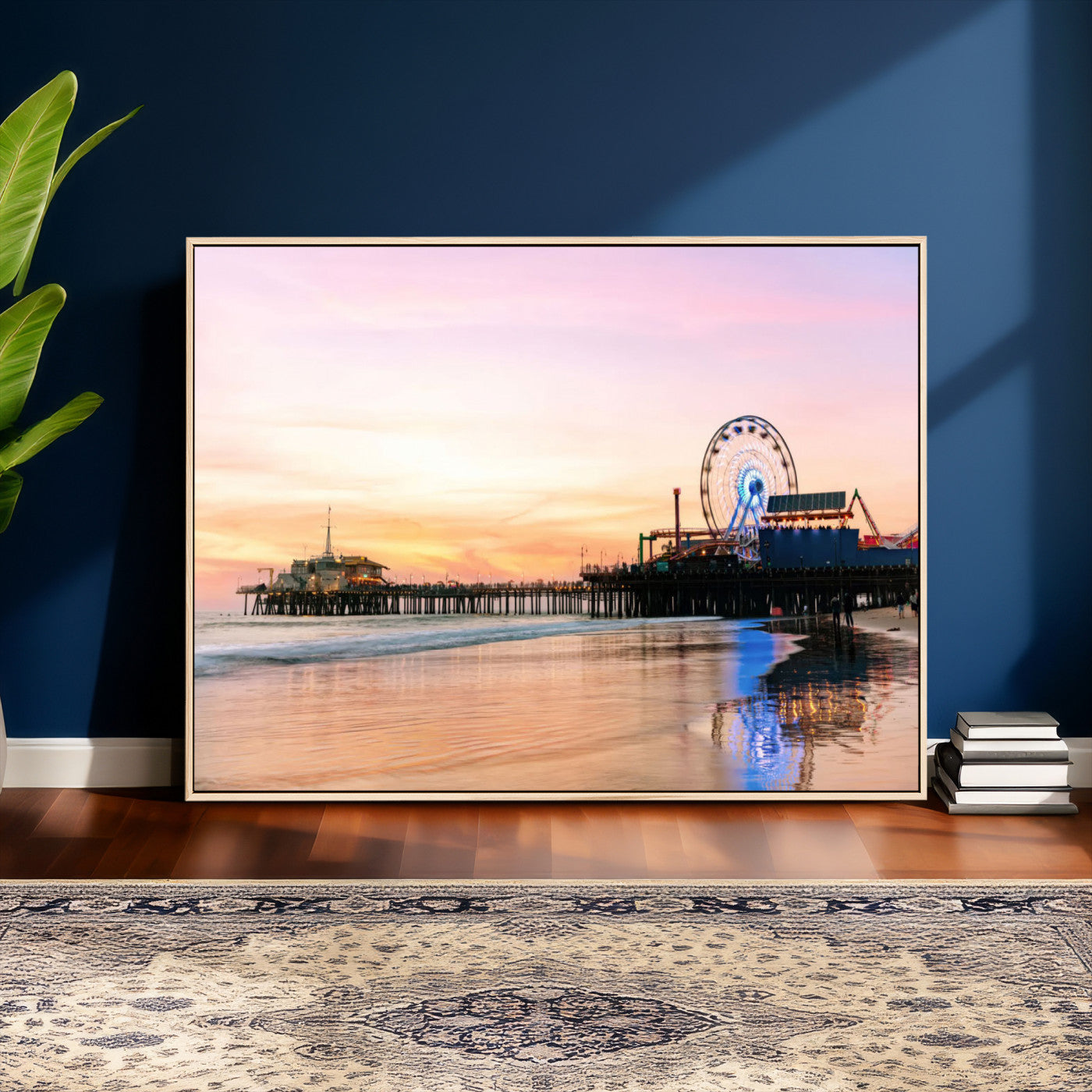 27381272-MGV-CV-36X24 - Santa Monica Pier Sunset Beach Wall Art Canvas Print, California Ferris Wheel Photo Print