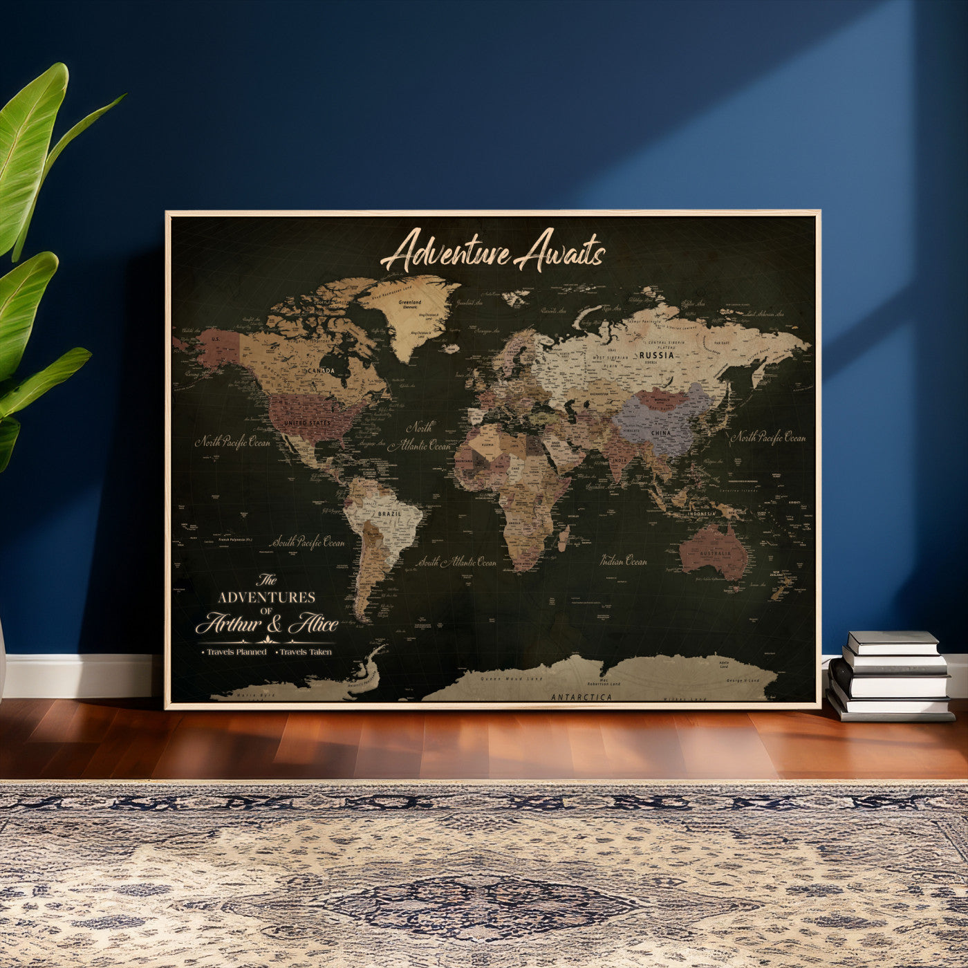 46935759-MGV-CV-36X24 - Custom Push Pin World Map Canvas | Personalized Travel Tracker | Wedding Anniversary Gift for Couples | Adventure Map Wall Art with Pins