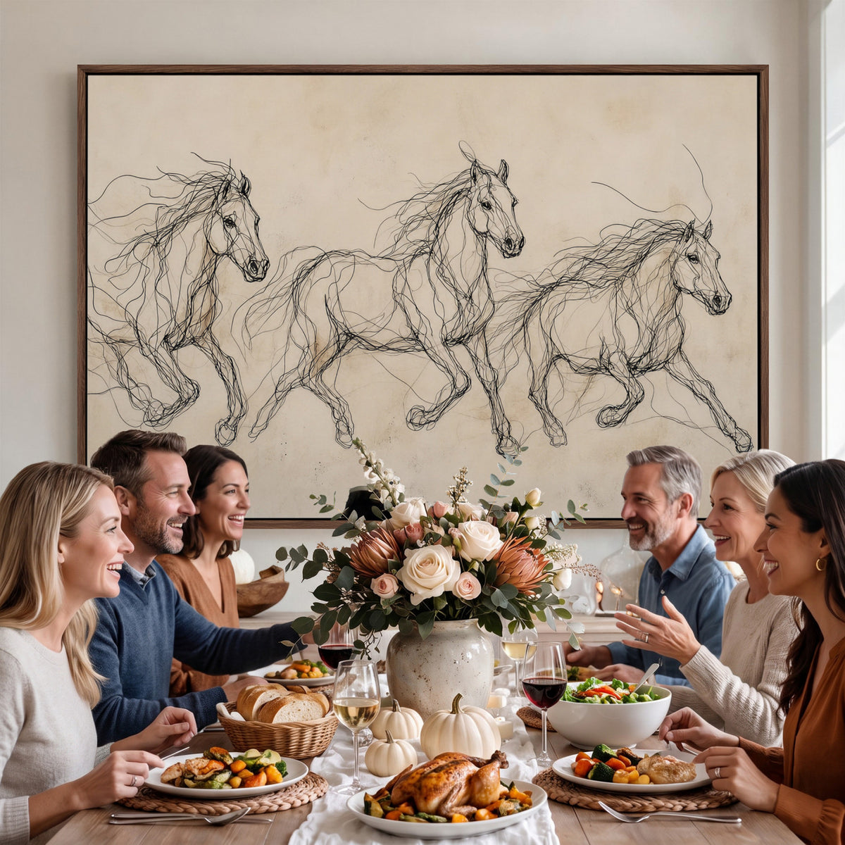 81051673-MGV-CV-36X24 - Abstract Horse Line Art Canvas, Gesture Sketch Wild Horses Print, Modern Scribble Artwork, Minimalist Equine Wall Decor, Rustic Studio Gift