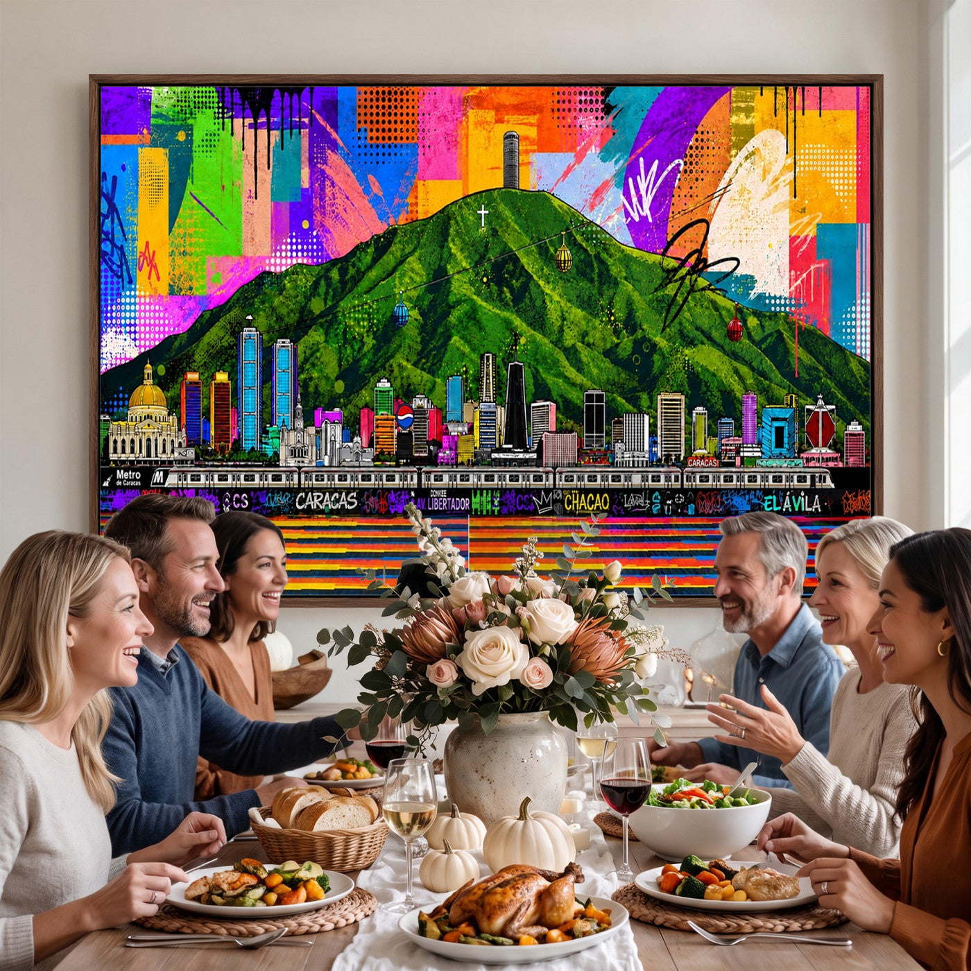 86696255-MGV-CV-36X24 - Mount Ávila, Caracas, Venezuela Wall Art Print by Artist Yorlette - Graffiti Caracas Skyline Canvas Art, Colorful Street Artwork - Venezuela El Avila Poster Print