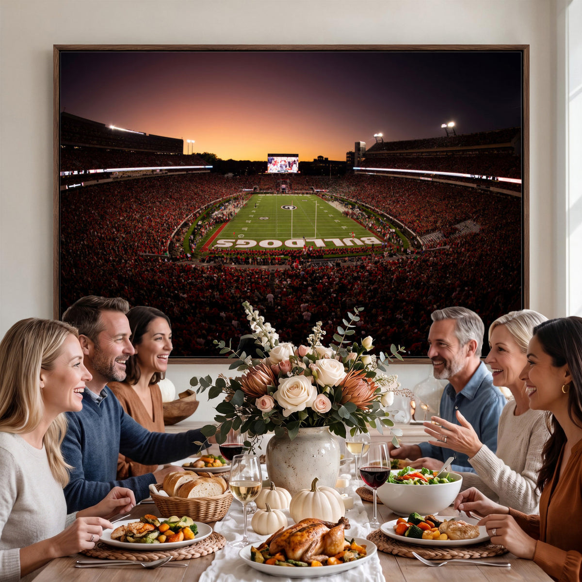 97720998-_Poster-30x20 - Georgia Bulldogs Stadium Sunset Canvas Print 3 Piece Framed Wall Art Extra Large Floating Frame Sports Poster Made in USA