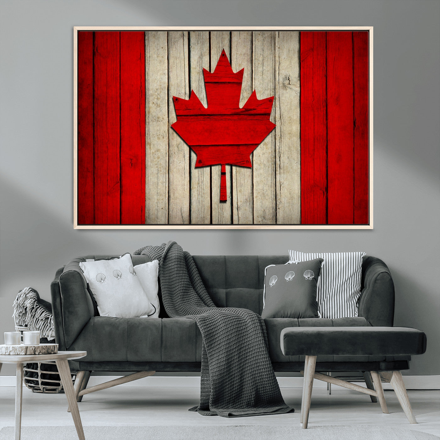 22674-MGV-CV-36X24-Rustic Canada Flag Wall Art – Framed Canadian Flag Canvas Print, Vintage Wood Texture Home or Office Decor