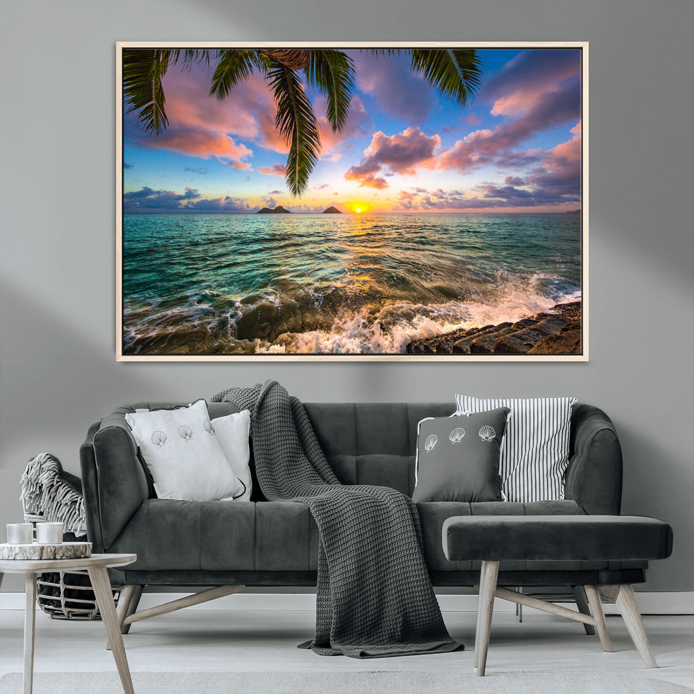 -Framed Tropical Sunset Art Canvas Print