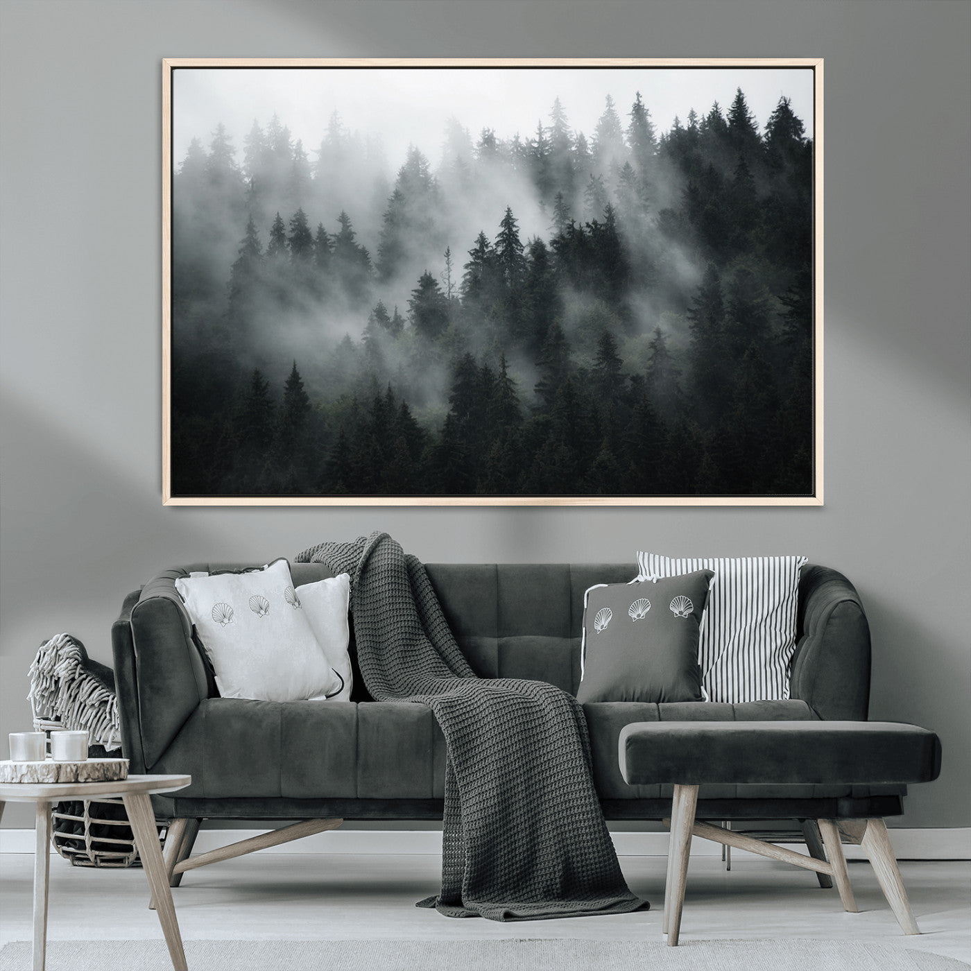 52359-MGV-CV-36X24-Foggy Forest Wall Art Canvas Print | 3 Panel Large Misty Landscape for Dining Room, Office, or