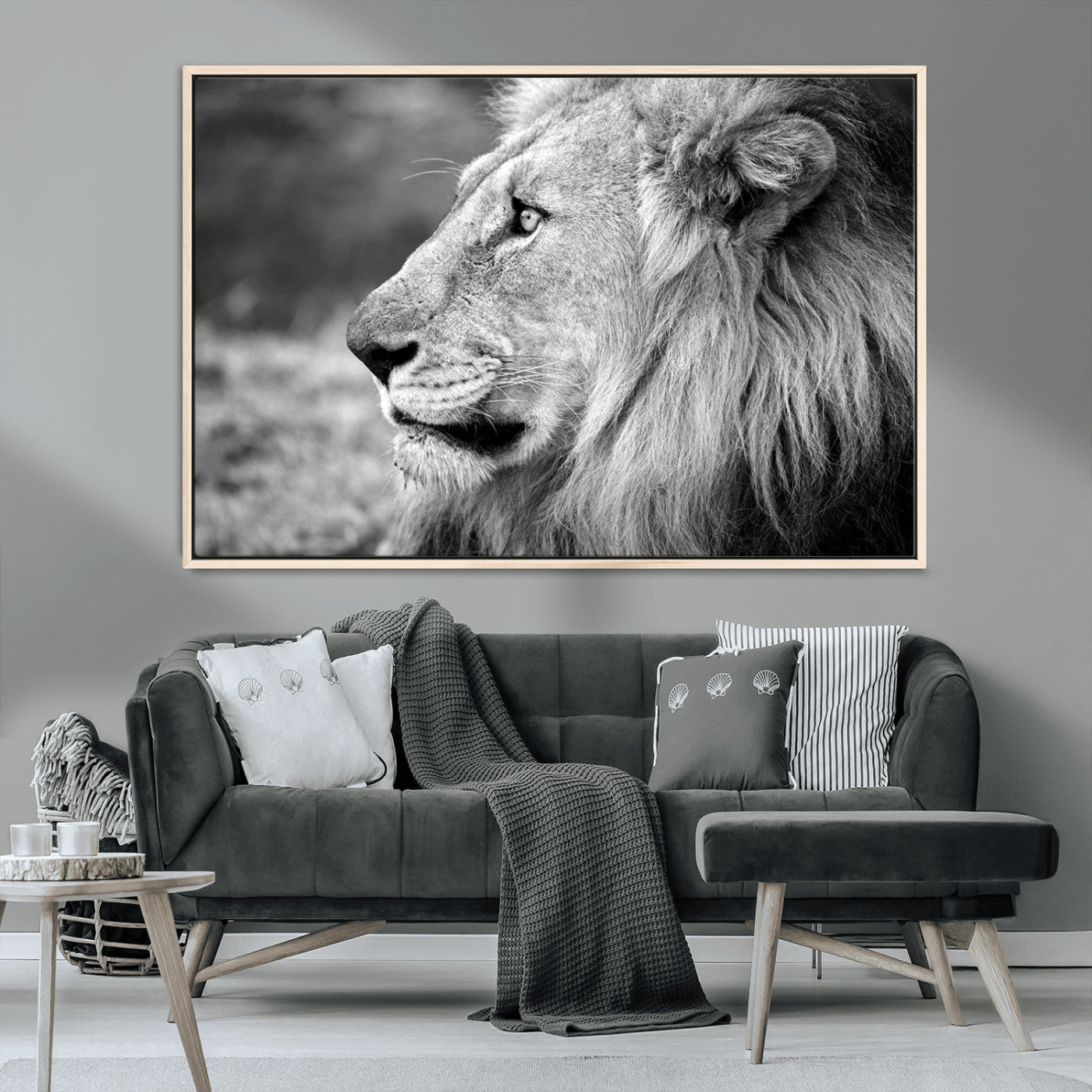 23833-MGV-CV-36X24-Lion Wall Art Canvas Print – Framed Majestic Wildlife Portrait Lion with Regal Presence Artwork for Home, Office