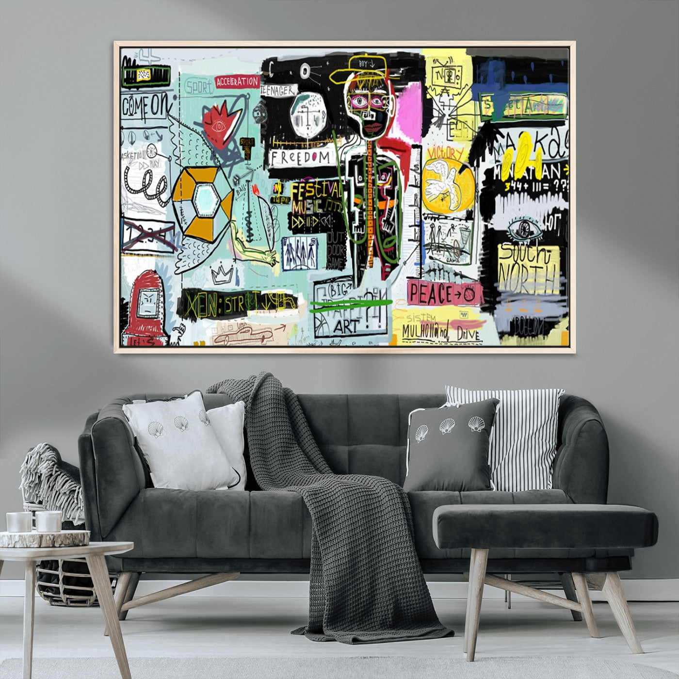 10504-MGV-CV-36X24-Graffiti Wall Art – Colorful Urban Street Canvas Print, Modern Expressionist Painting for Living Room, Studio or Office, Bold Art Decor