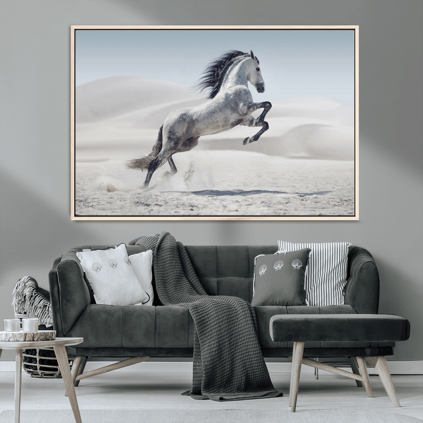 -Prancing Horse Desert Large Wall Art Canvas Print – Majestic Horse Animal Artwork for Home, Office, Living Room