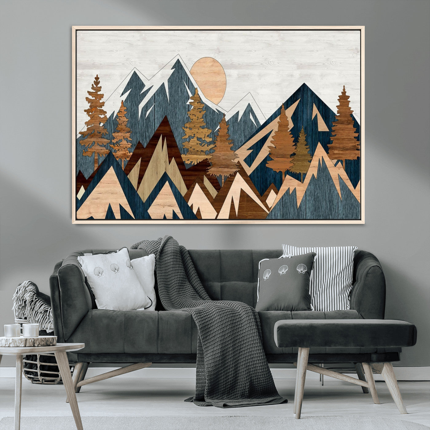 91467-MGV-FC-36X24_Natural-Abstract Wood Panel Effect Mountain Range Top Wall Art Canvas Print