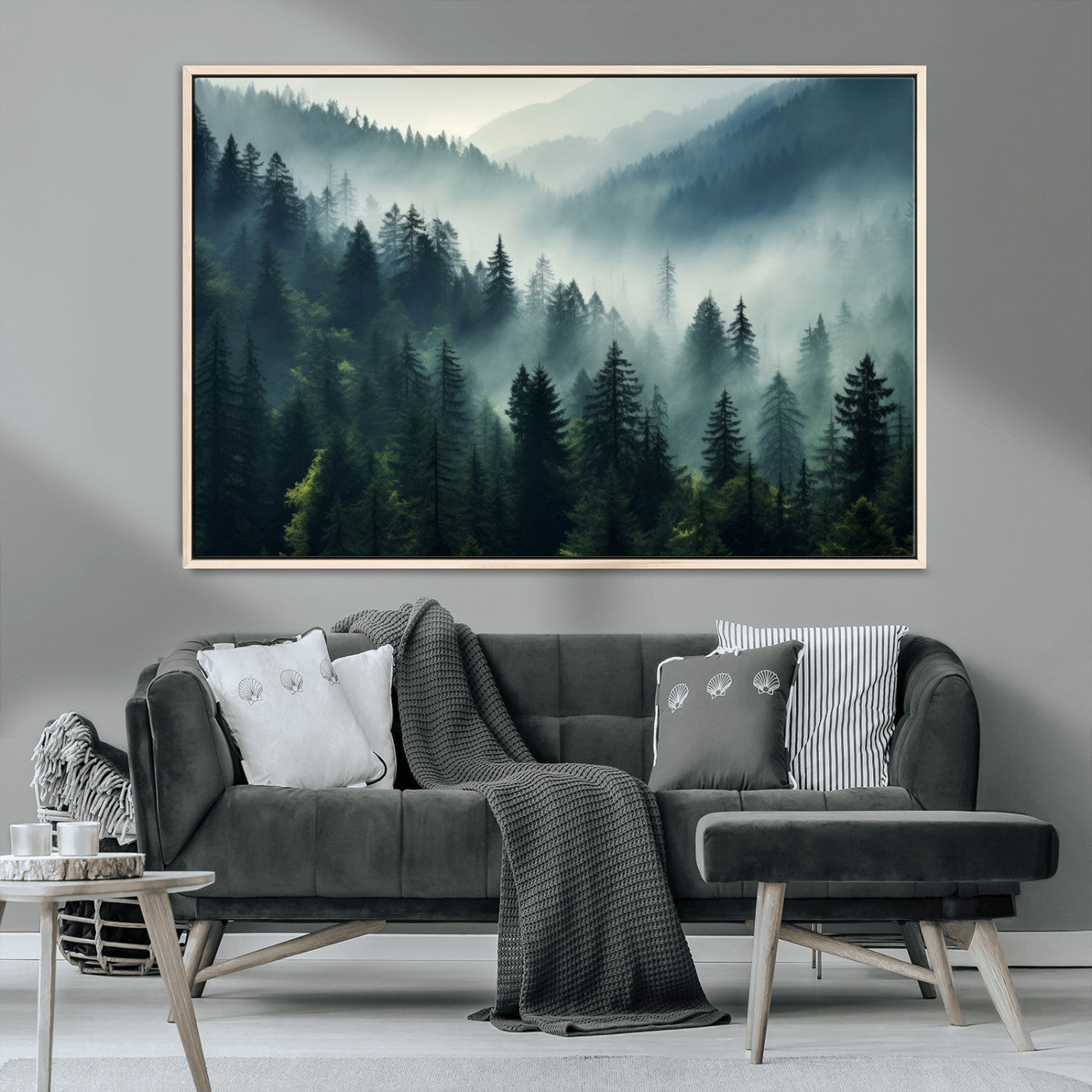 -Captivating Misty Forest Wall Art Premium Canvas Print a Foggy and Serene Atmosphere Art