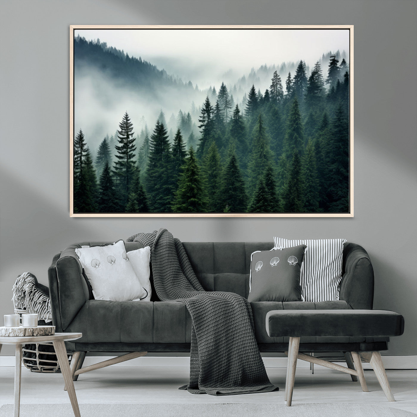 -Captivating Misty Forest Wall Art Premium Canvas Print, Foggy and Serene Atmosphere Canvas Print