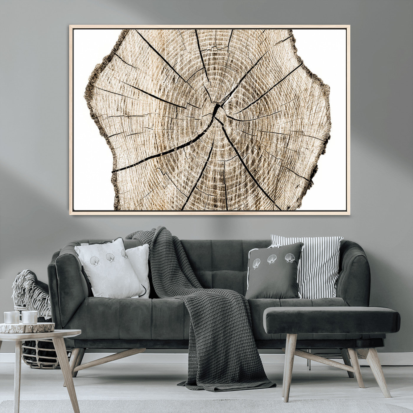 12450-MGV-CV-36X24-Abstract Wood Tree Ring Wall Art - Ready to Hang Minimalist Wooden Design for Rustic & Contemporary