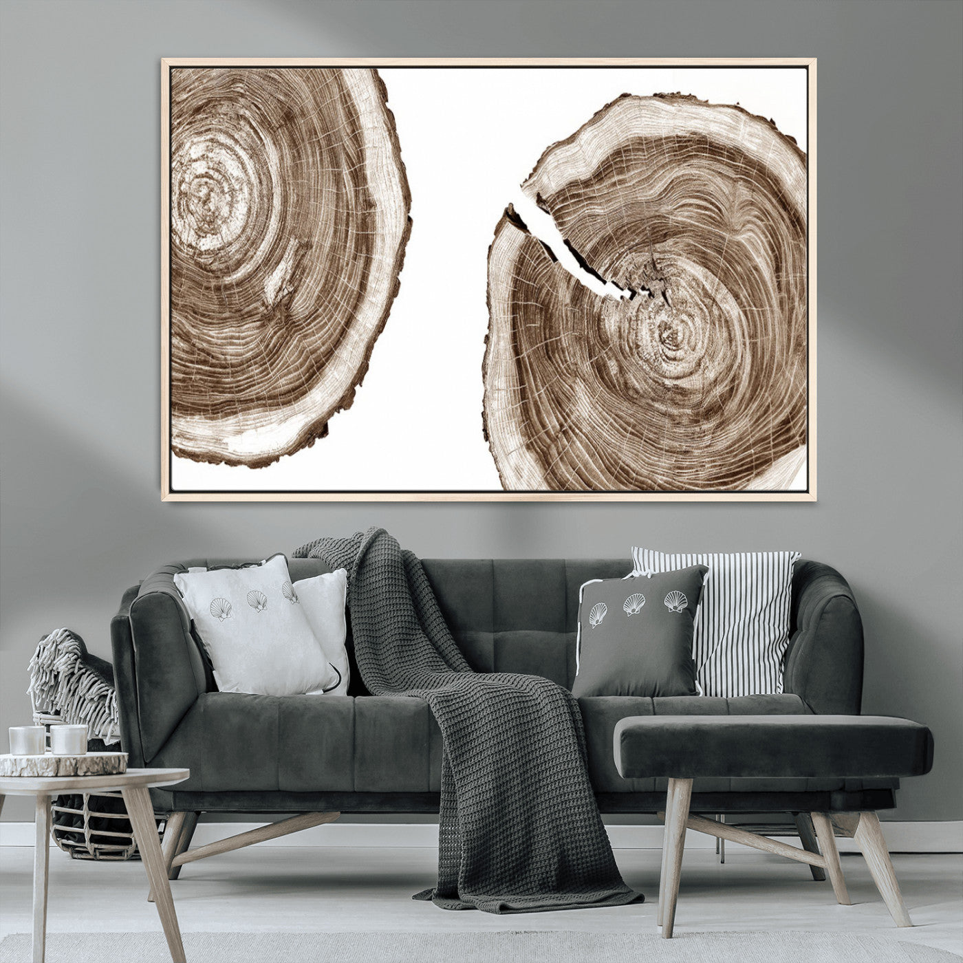 43743-MGV-CV-36X24-Wood Tree Ring Wall Art Canvas Prints, Tree Rings – Minimalist Black and White Wood Art | Triptych
