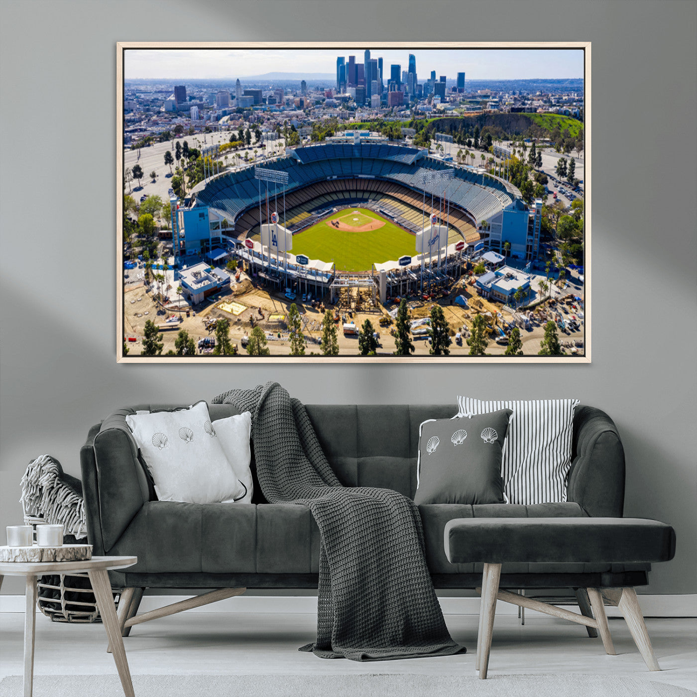 58596-MGV-CV-36X24-Los Angeles Dodgers Dodger Stadium Wall Art Canvas Print - MLB Baseball Stadium, Framed Los Angeles