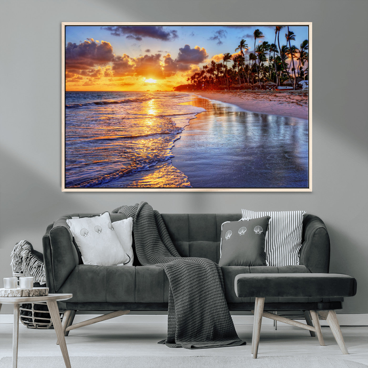 32177-MGV-CV-36X24-Serene Beach Sunset Wall Art Canvas- Coastal Seascape Print for Living Room or Bedroom, Ocean Waves