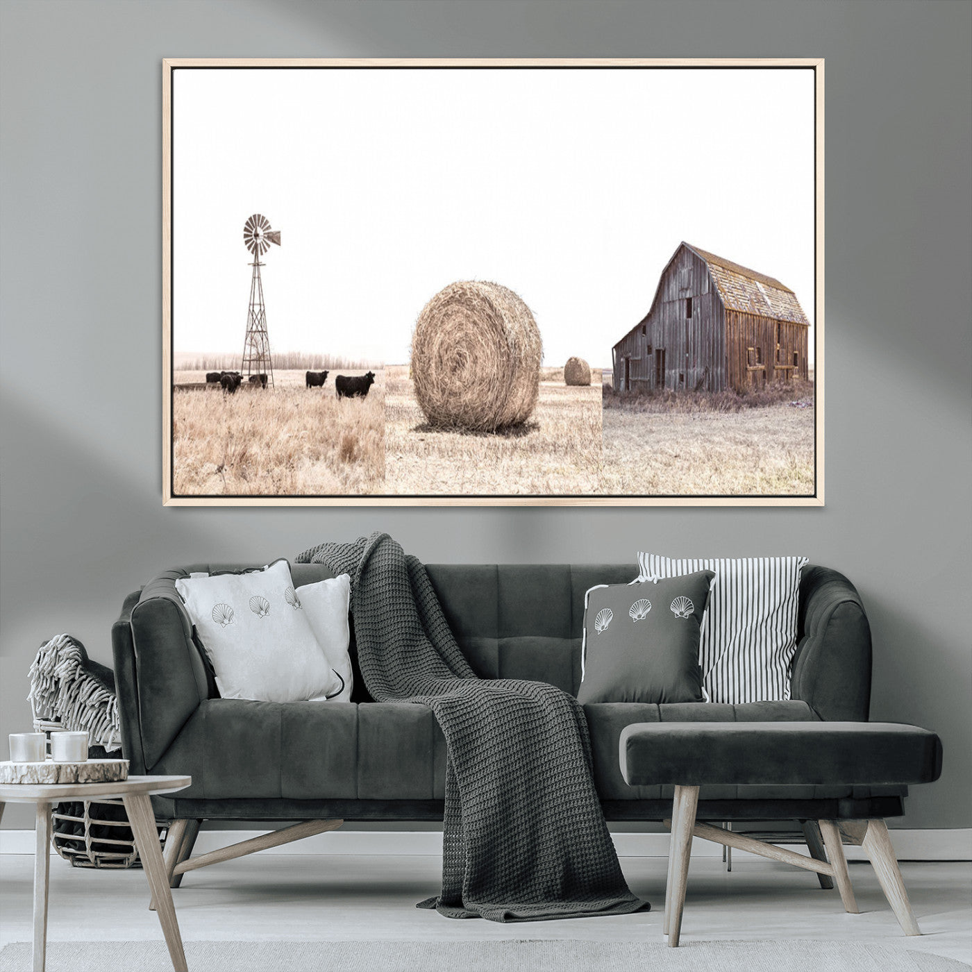 30918-MGV-CV-36X24-Rustic Farmhouse Wall Art Set of 3 – Country Barn and Wheat Field | Farm Prints for Country Home and
