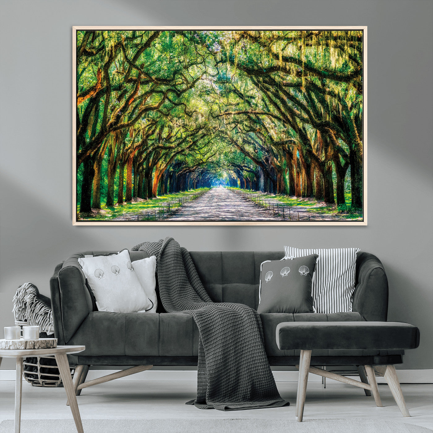 -Serene Tree Tunnel Wall Art Canvas Print – Pathway Under Canopy of Lush Green Trees, Nature-Inspired