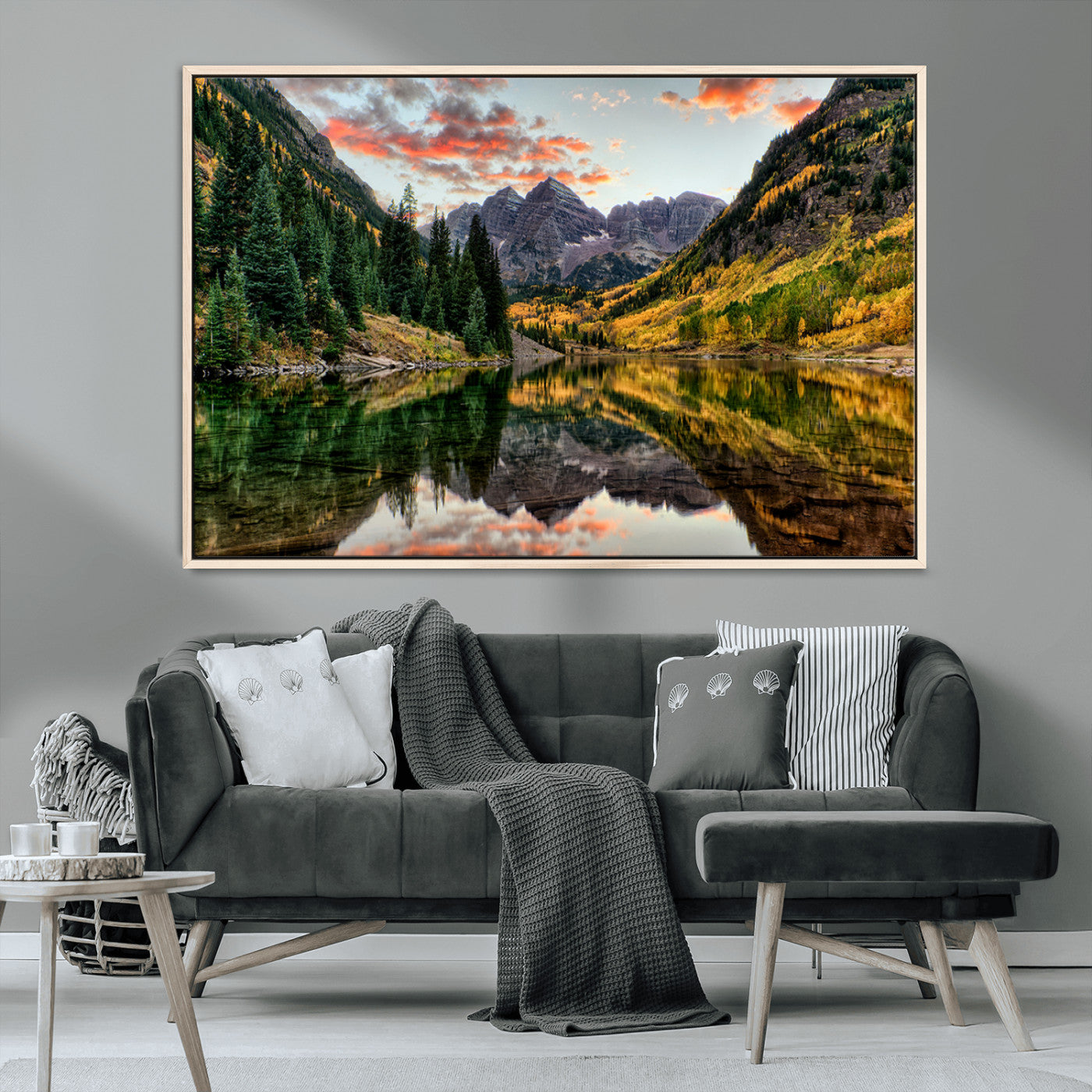 14376-MGV-CV-36X24-Maroon Bells Wall Art - Scenic Canvas Print of Maroon Bells in Autumn for Elegant Home or Office