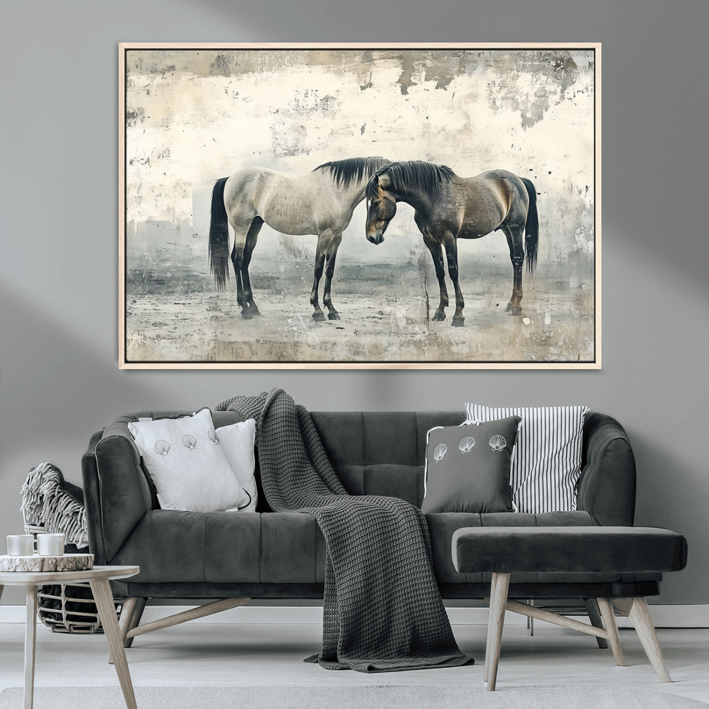 -Chines Style Majestic Horses Wall Art | Ready to Hang and Framed Triptych Print | Western Farmhouse