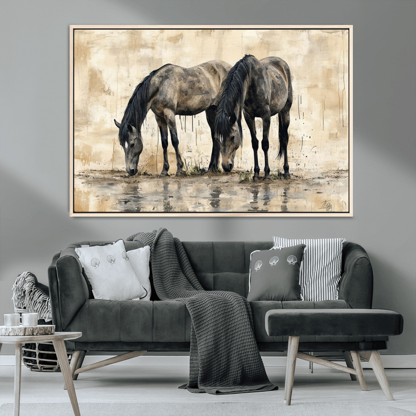 -Chinese Style Abstract Black Horses Wall Art Canvas Print - Abstract Horse Wall Art Canvas Print