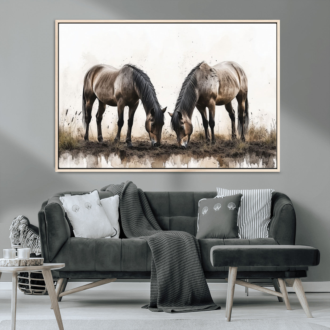 -Chines Ink Style Horses Wall Art Canvas Print