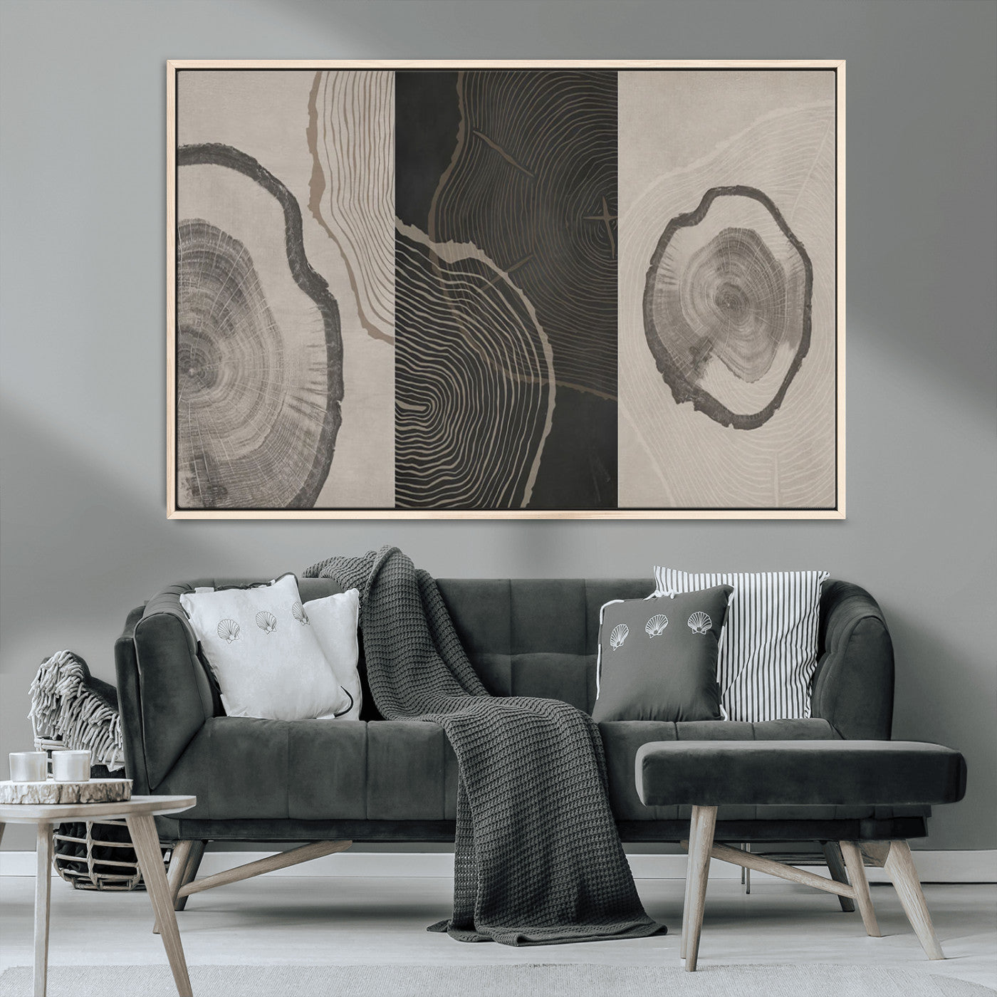 25407-MGV-CV-36X24-Modern Abstract Tree Ring Canvas Art Set | 3 Panel Large Tree Ring Design for Living Room, Office,