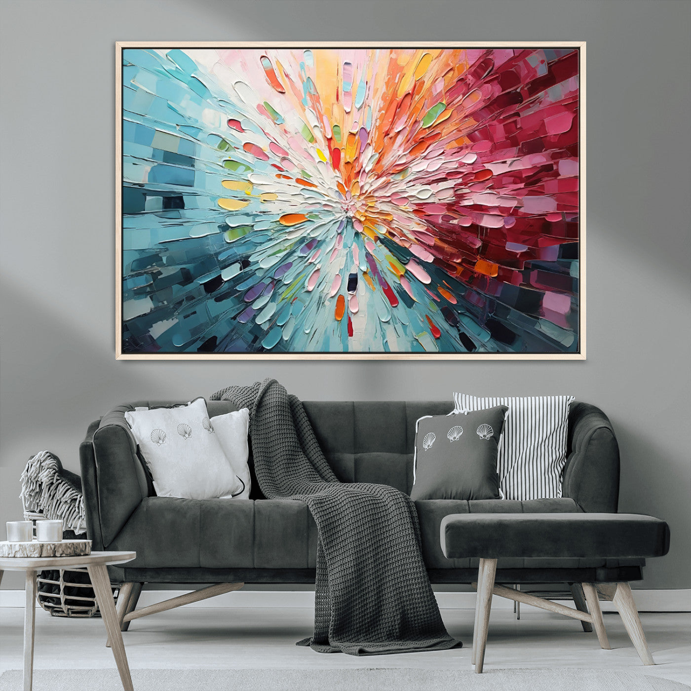 47065-MGV-CV-36X24-Radiant Bloom Abstract Floral Wall Art Canvas Print - Colorful Burst - Modern Living Room Decor -