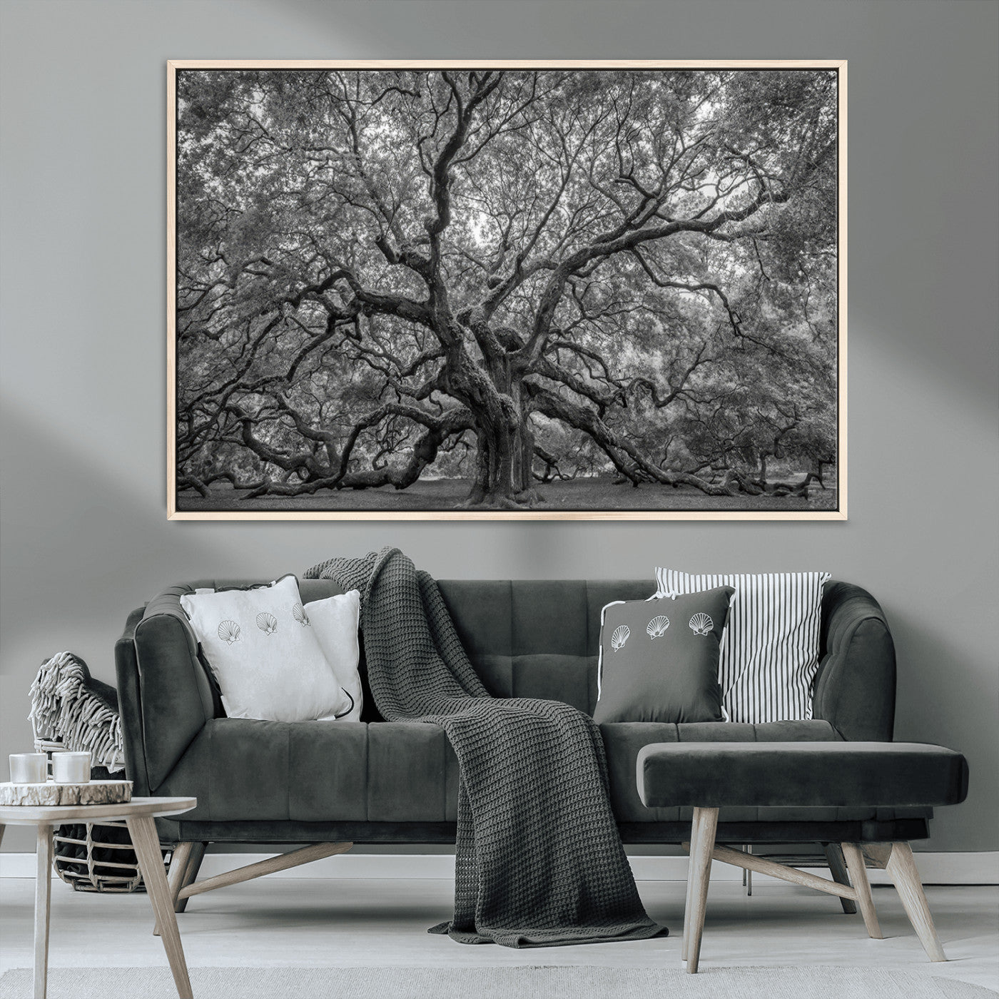 -Majestic Angel Oak Tree Black and White Canvas Print – Multi Panel Wall Art, Giclée Print, Ready to